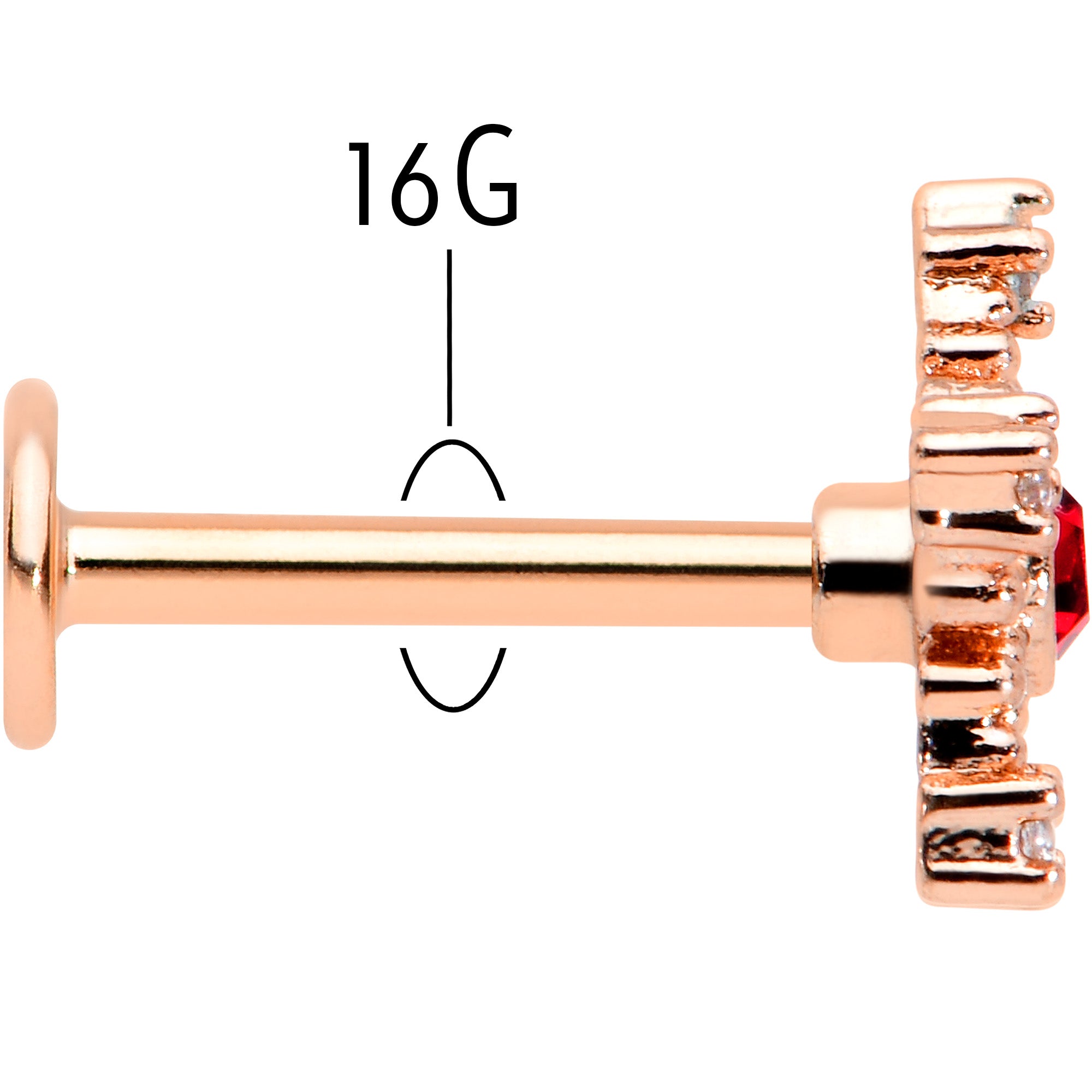 16G 5/16 Red Gem Rose Gold Tone Texture Snowflake Labret Tragus
