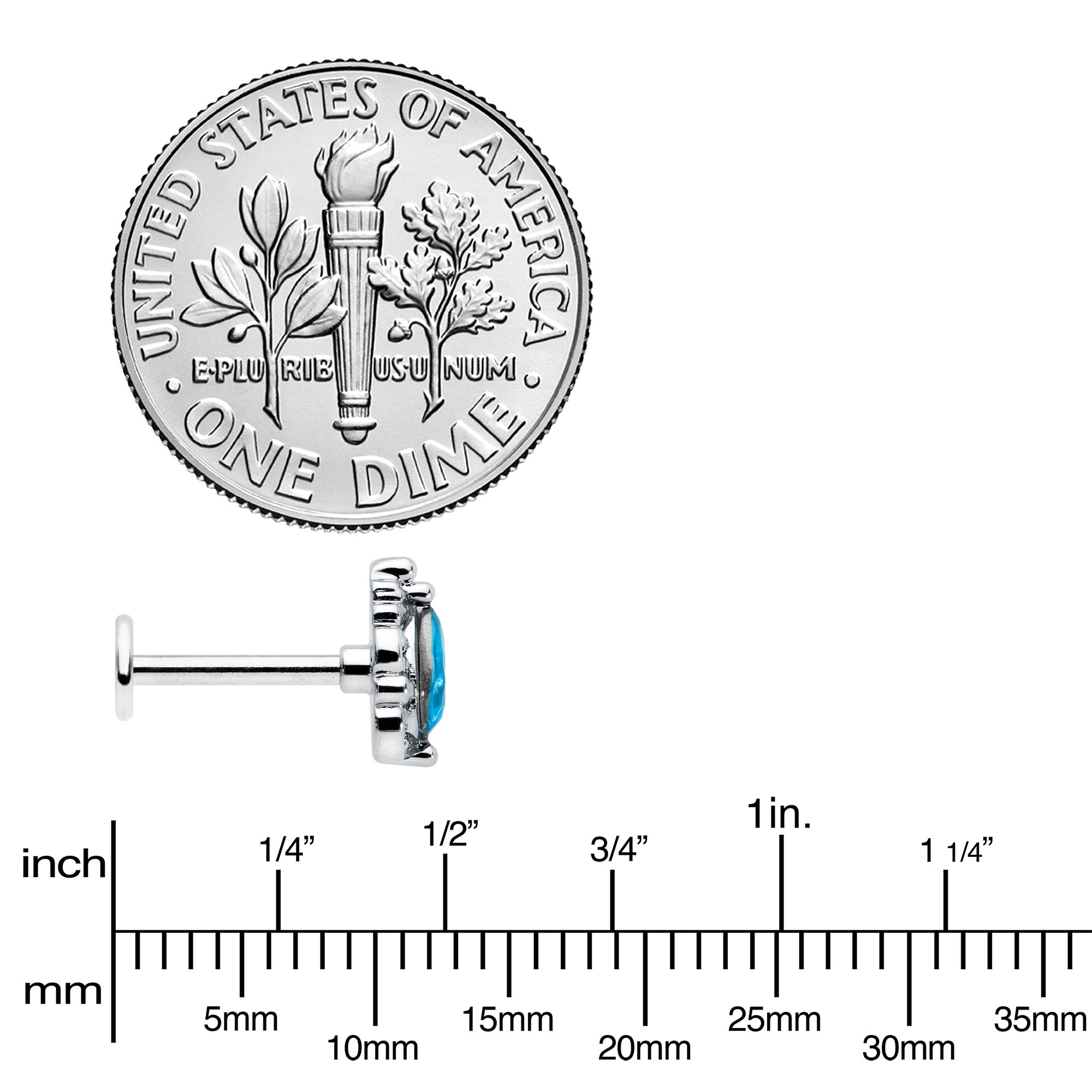 16G 5/16 Blue Gem Art Deco Oval Labret Monroe Tragus