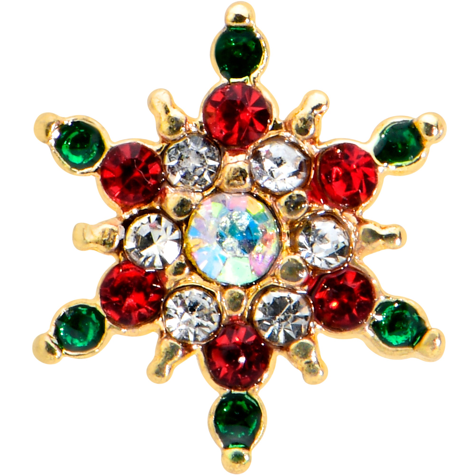 16G 5/16 Red Aurora Gem Gold Tone Xmas Star Holiday Labret Tragus