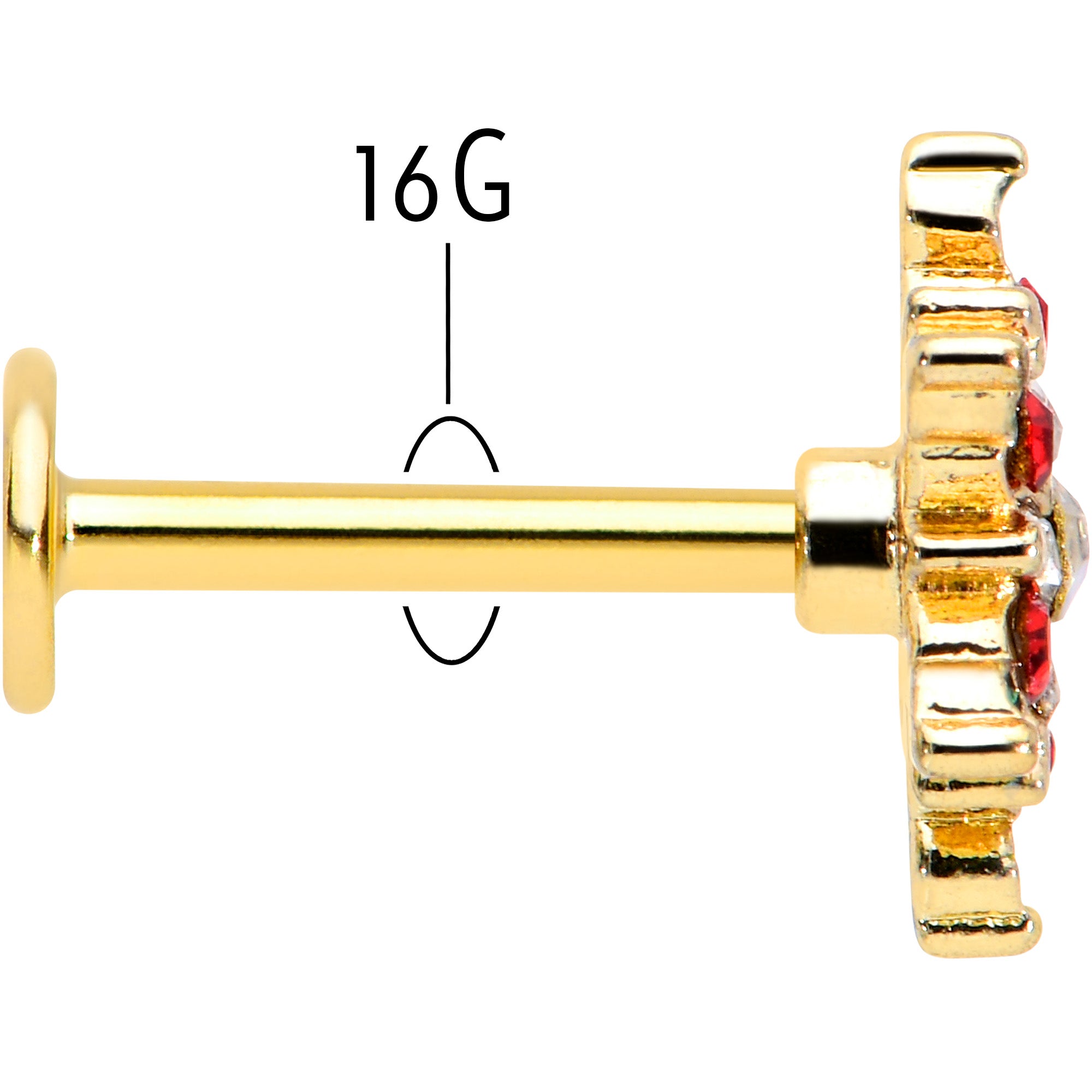 16G 5/16 Red Aurora Gem Gold Tone Xmas Star Holiday Labret Tragus