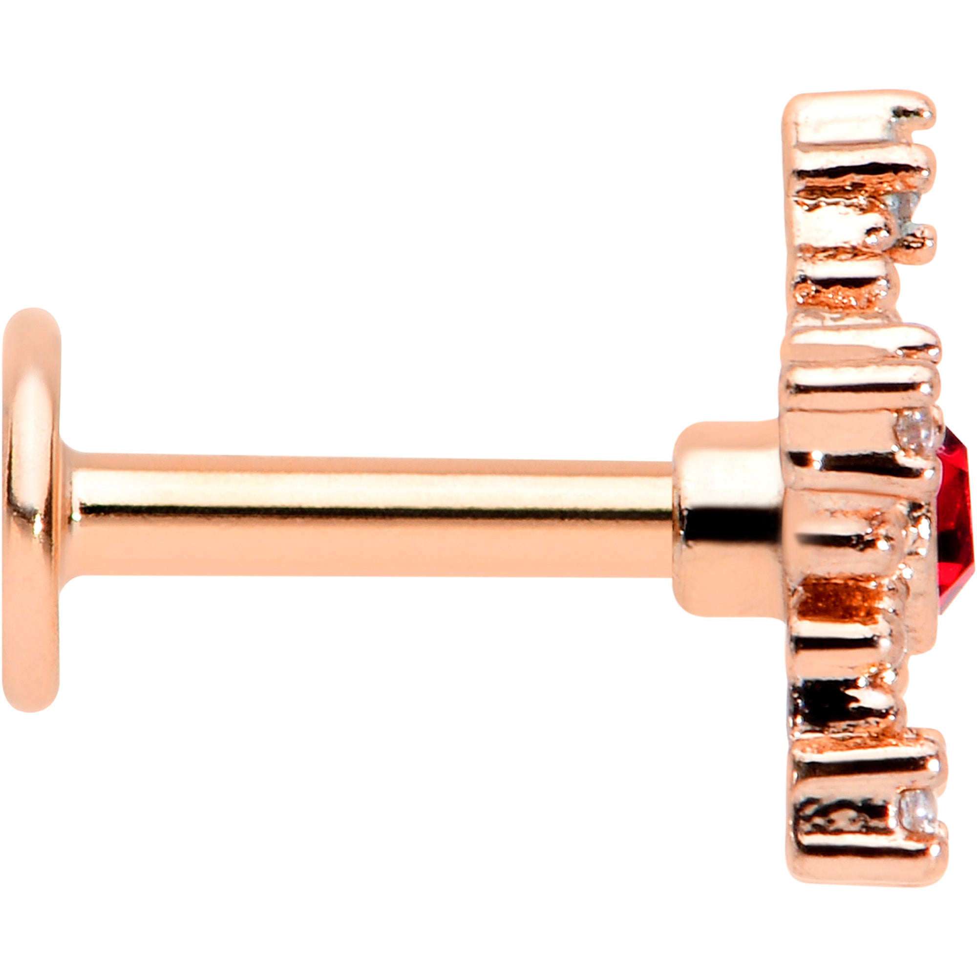16G 1/4 Red Gem Rose Gold Tone Texture Snowflake Labret Tragus