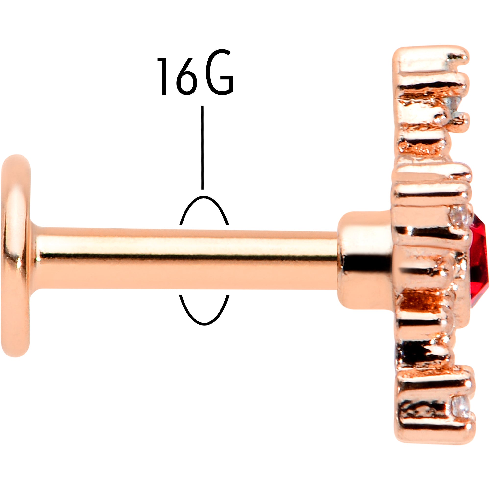 16G 1/4 Red Gem Rose Gold Tone Texture Snowflake Labret Tragus