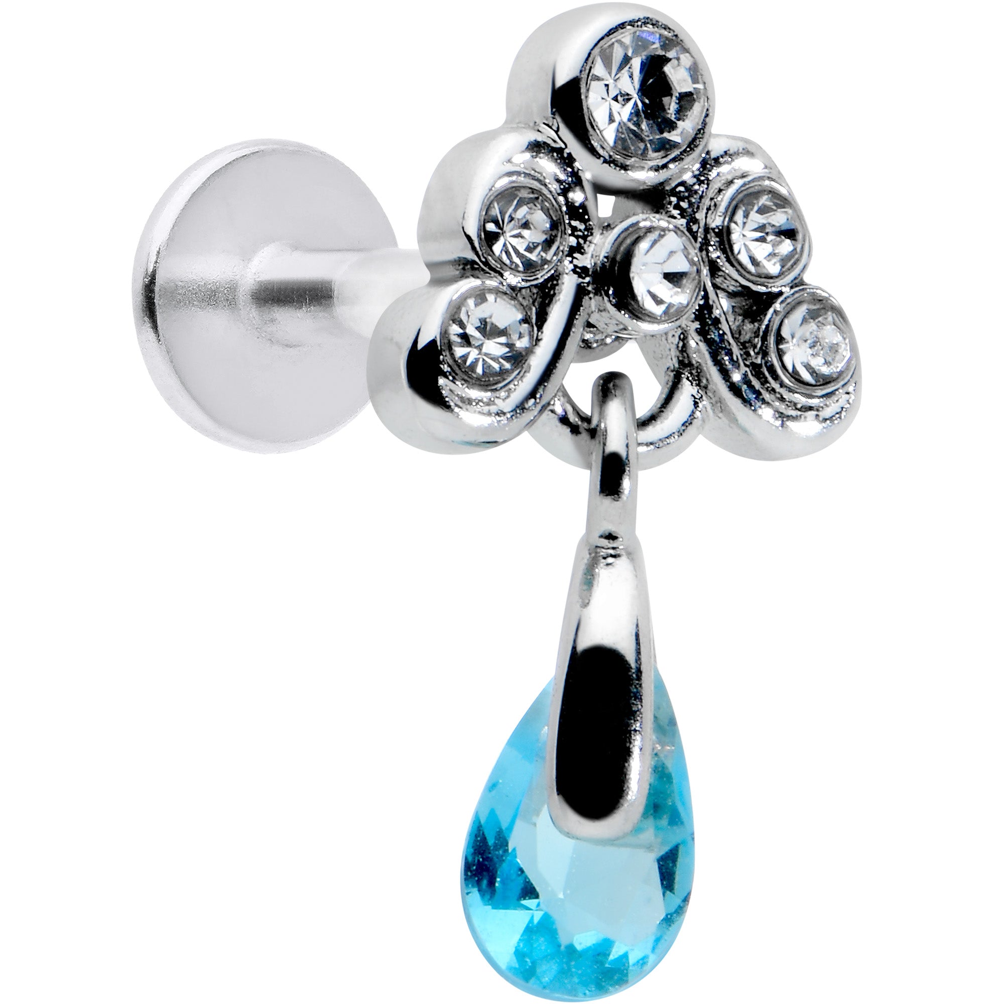 16G 1/4 Clear Blue Gem Scrolling Elegance Dangle Labret Tragus