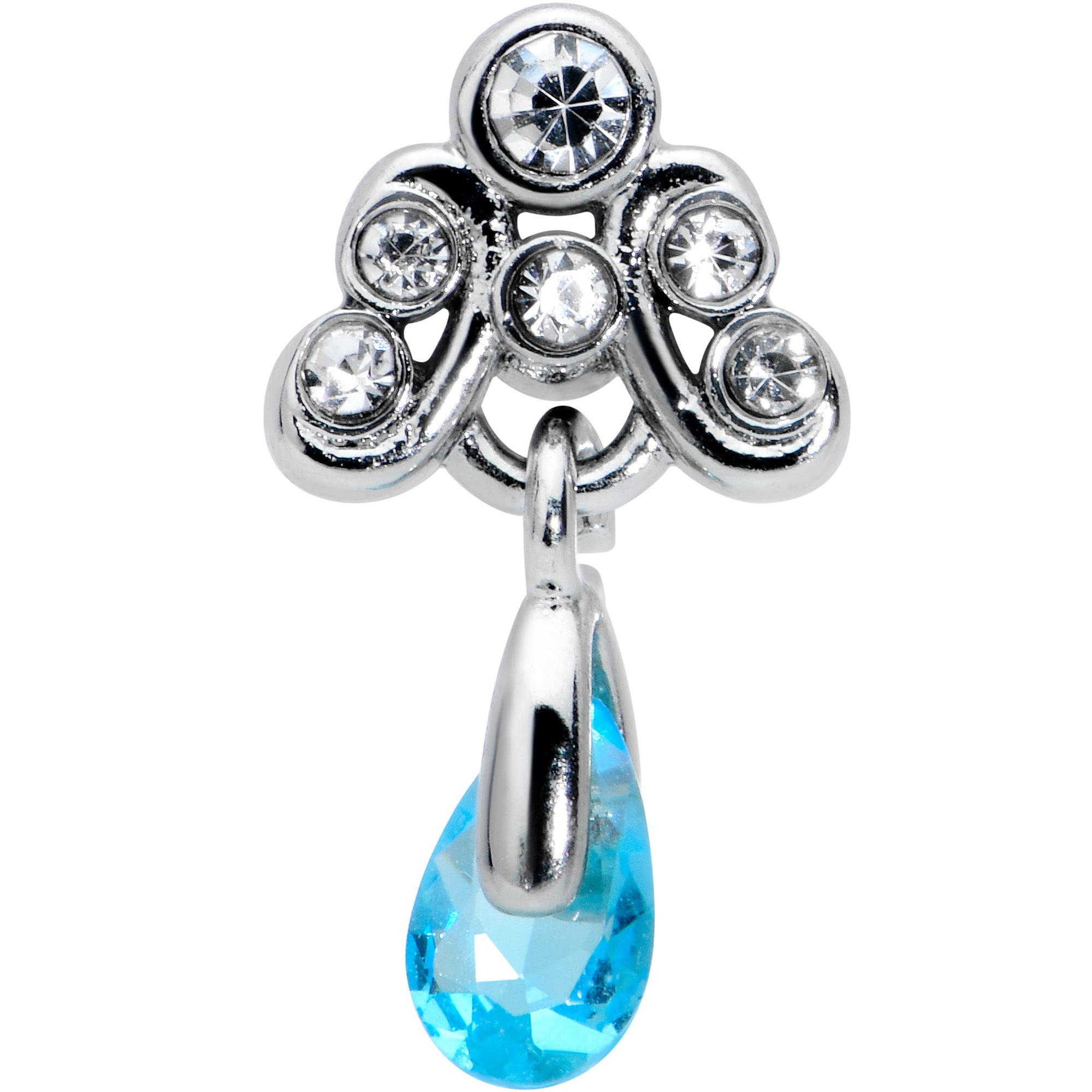 16G 1/4 Clear Blue Gem Scrolling Elegance Dangle Labret Tragus