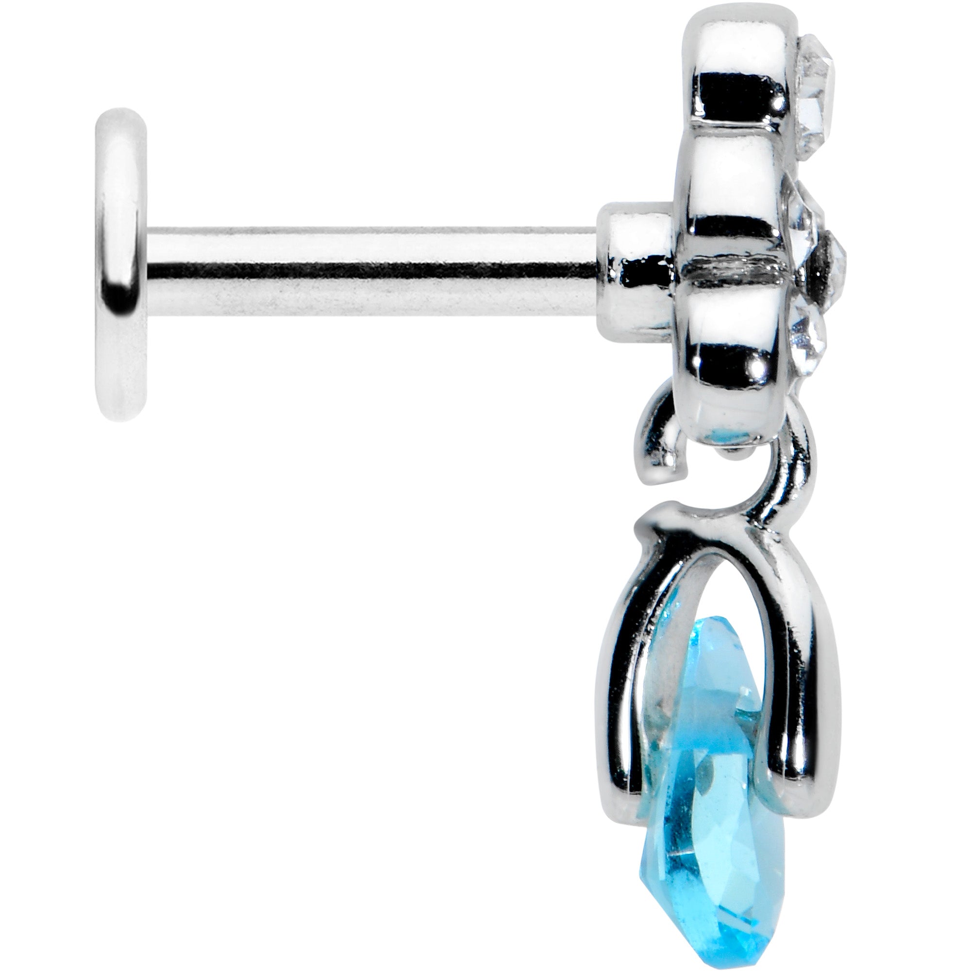 16G 1/4 Clear Blue Gem Scrolling Elegance Dangle Labret Tragus