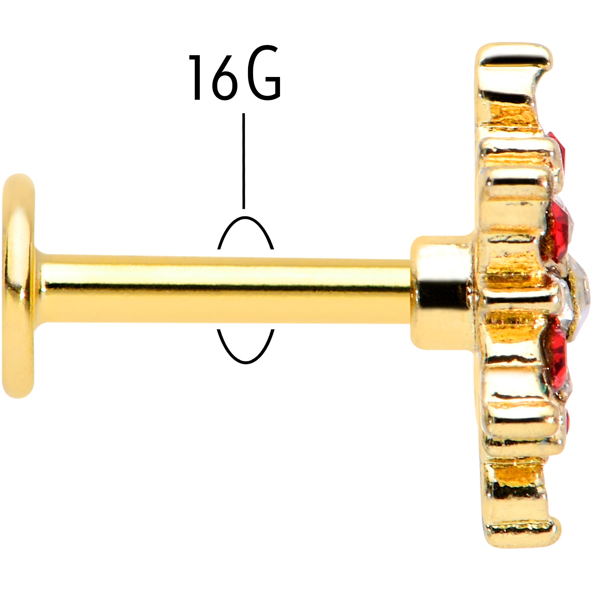 16G 1/4 Red Aurora Gem Gold Tone Christmas Star Labret Tragus