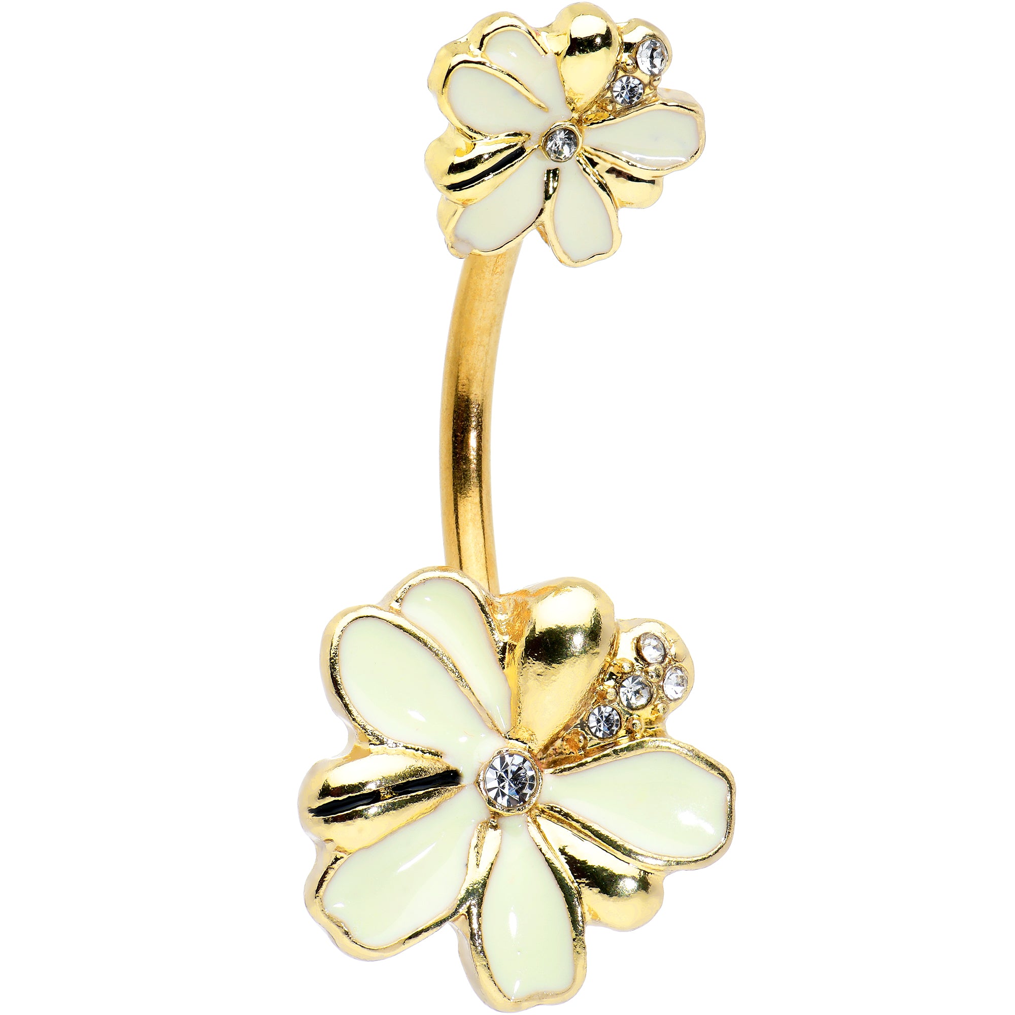 Clear Gem Gold Tone White Texture Daisy Flower Double Mount Belly Ring