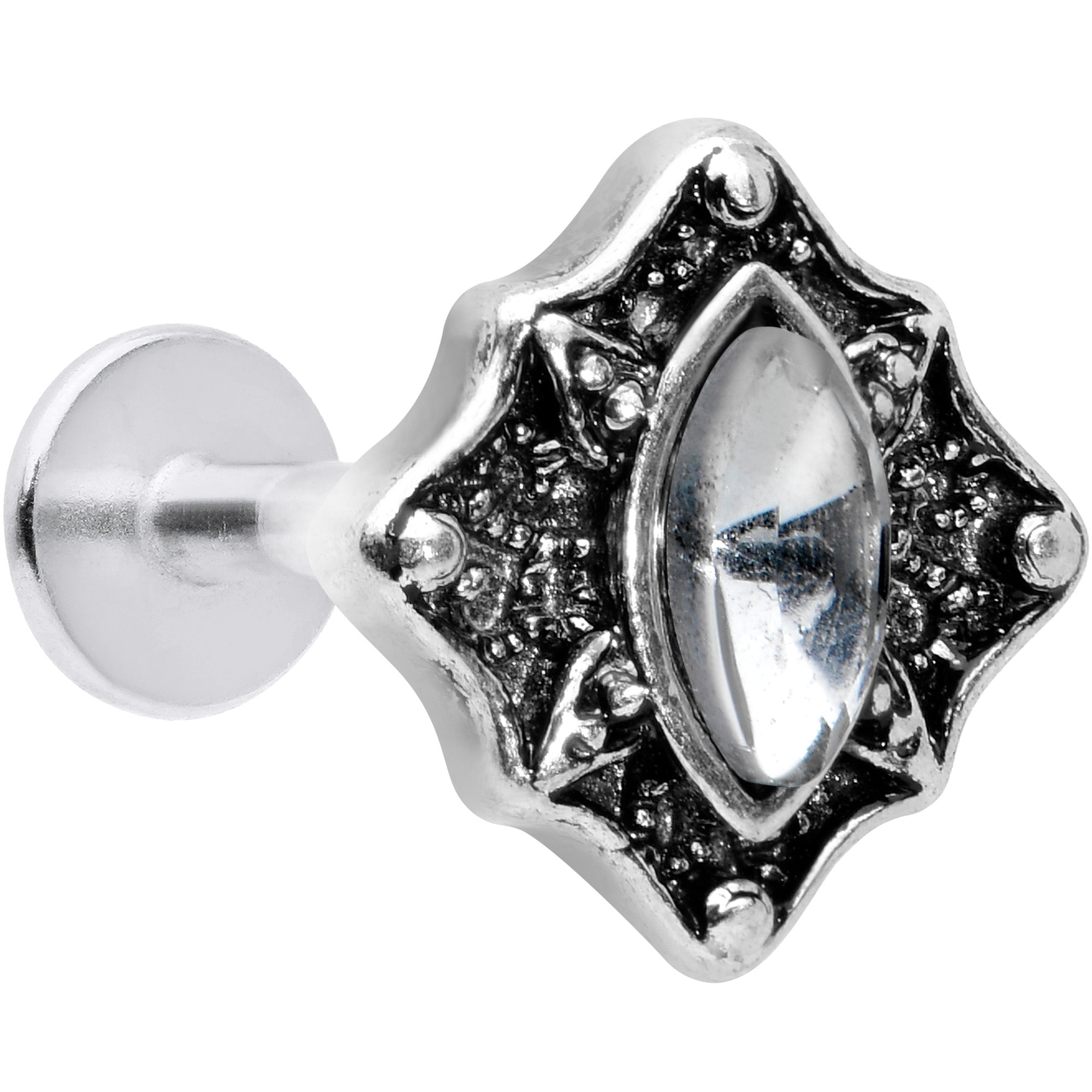 16G 5/16 Clear Gem Retro Rhombus Labret Monroe Tragus