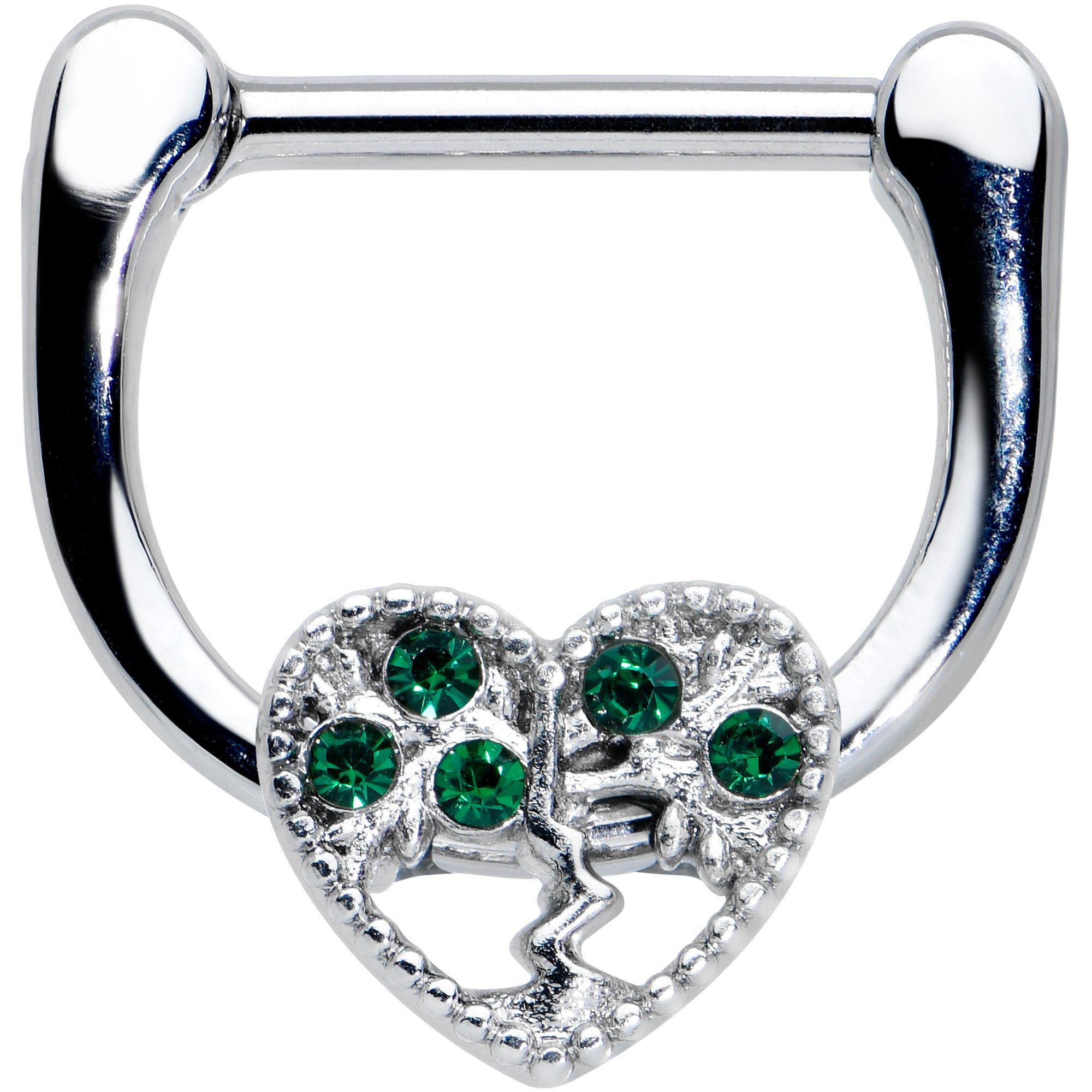 16G 5/16 Green Gem Heart Tree Valentine Cartilage Clicker