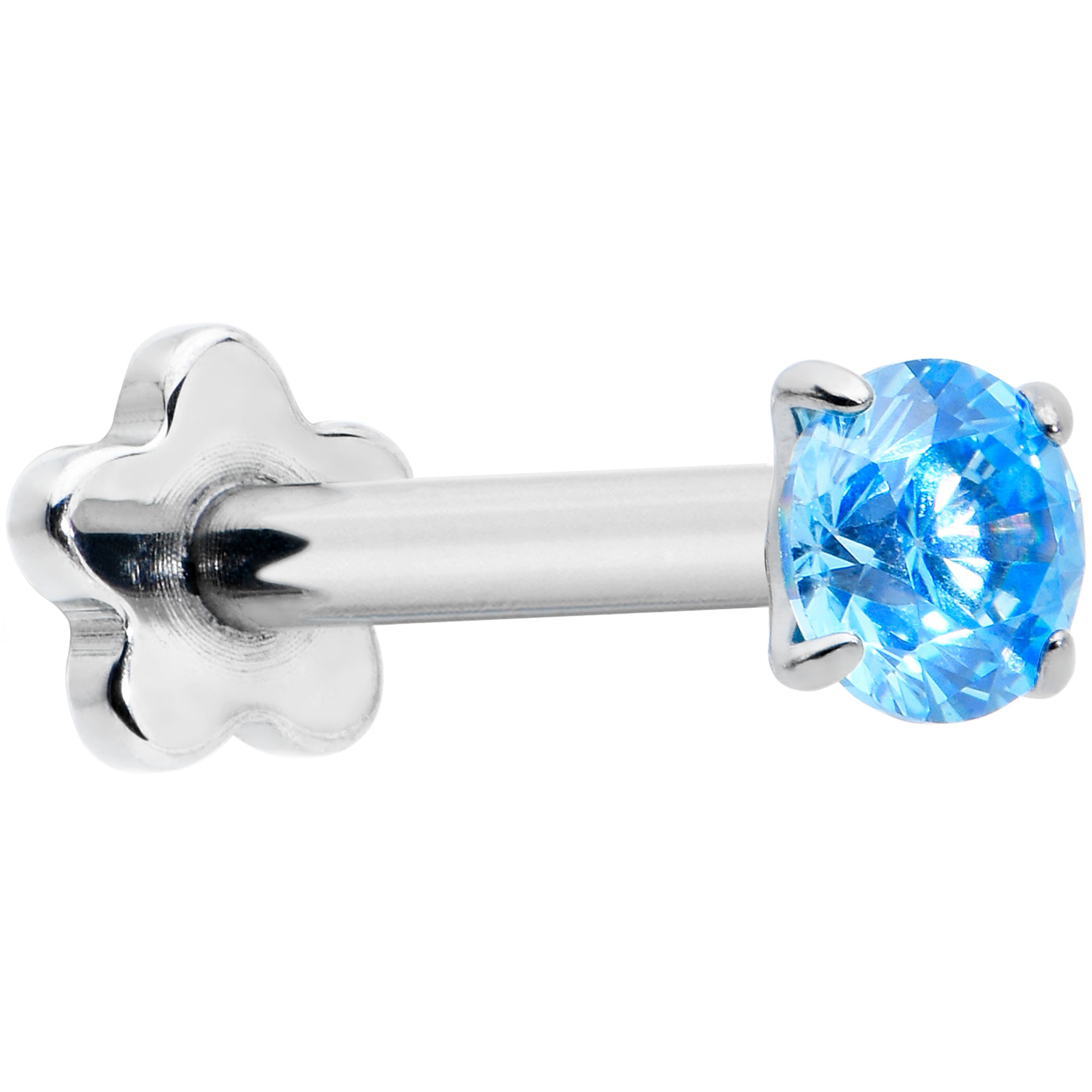 16G 5/16 Blue CZ Gem G23 Titanium Threadless Flower Labret Tragus