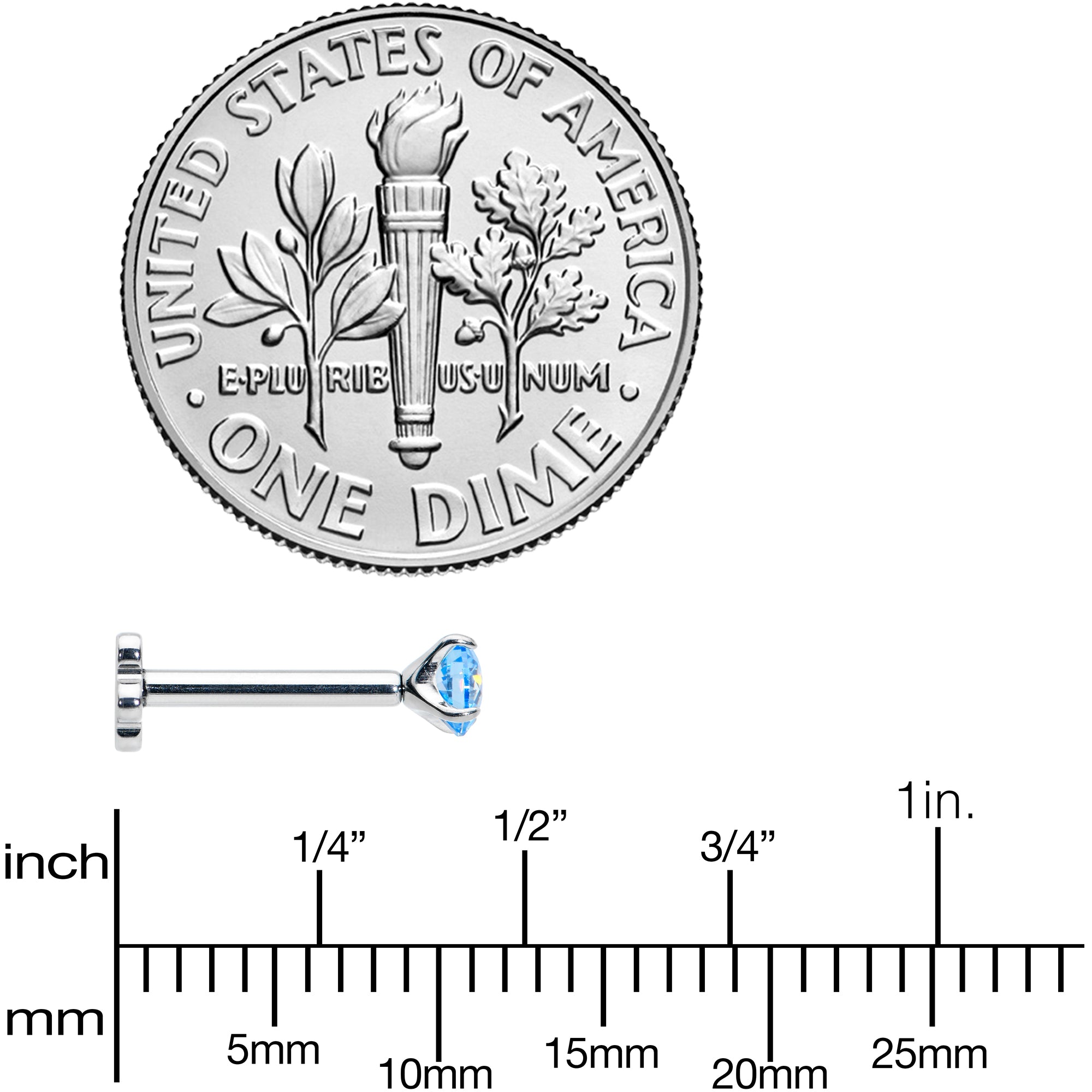 16G 5/16 Blue CZ Gem G23 Titanium Threadless Flower Labret Tragus