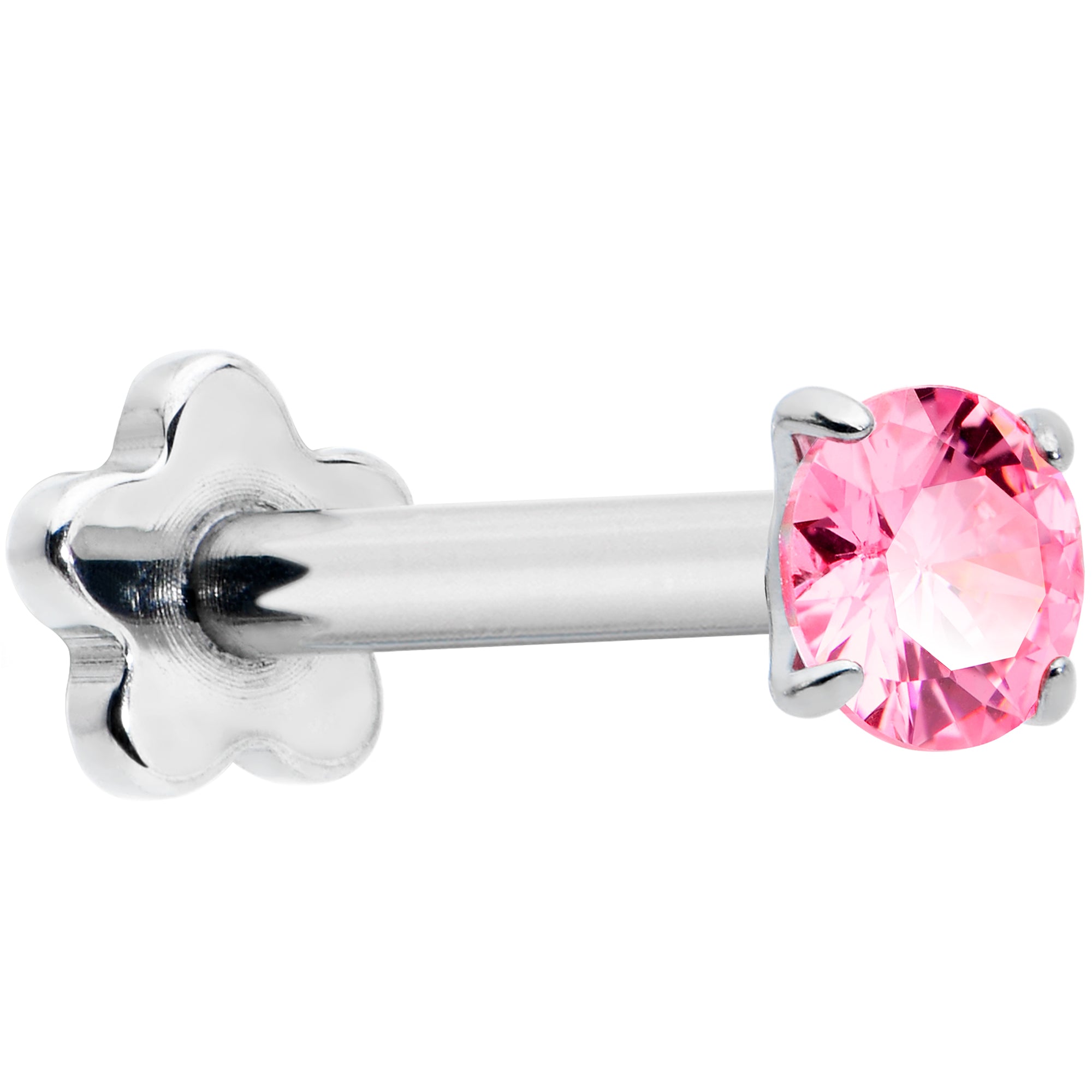 16G 5/16 Pink CZ Gem G23 Titanium Threadless Flower Labret Tragus