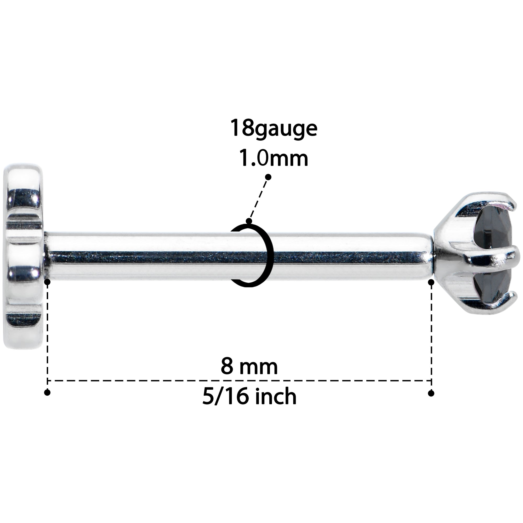18G 5/16 Black CZ G23 Titanium Threadless Flower Labret Tragus
