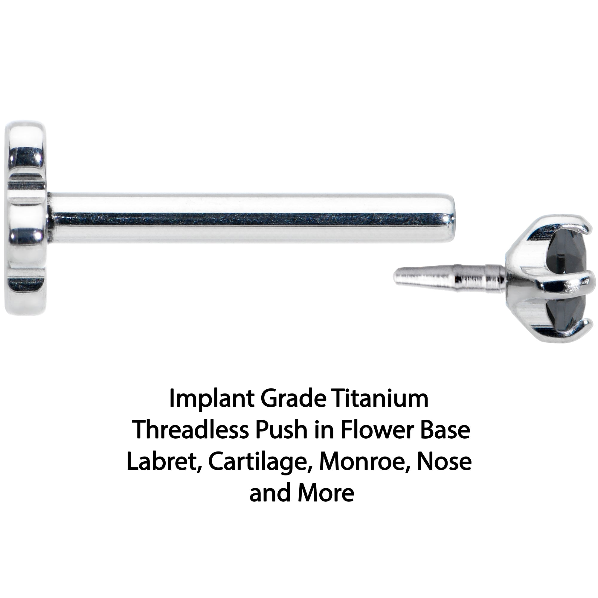 18G 5/16 Black CZ G23 Titanium Threadless Flower Labret Tragus