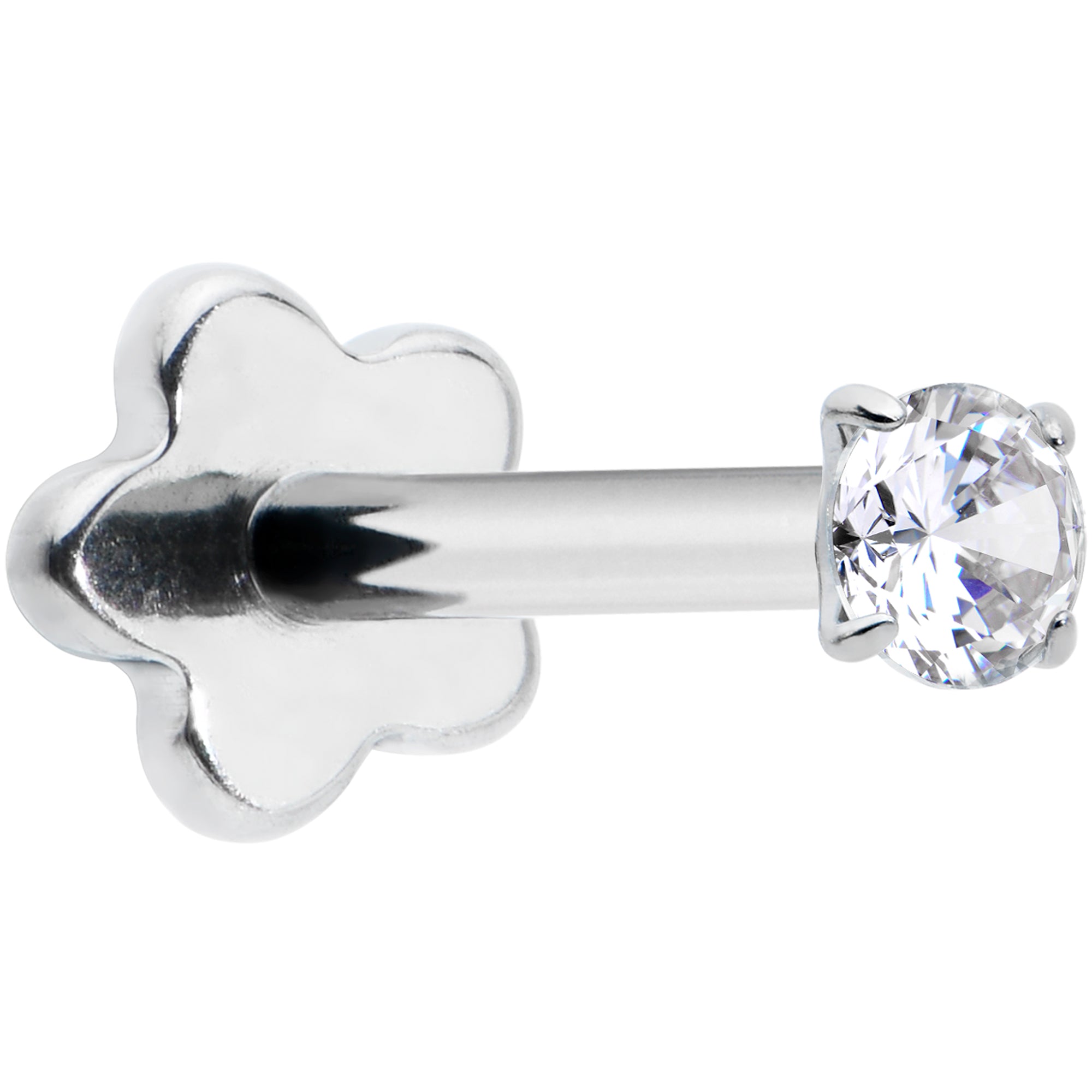 18G 5/16 Clear CZ G23 Titanium Threadless Flower Labret Tragus