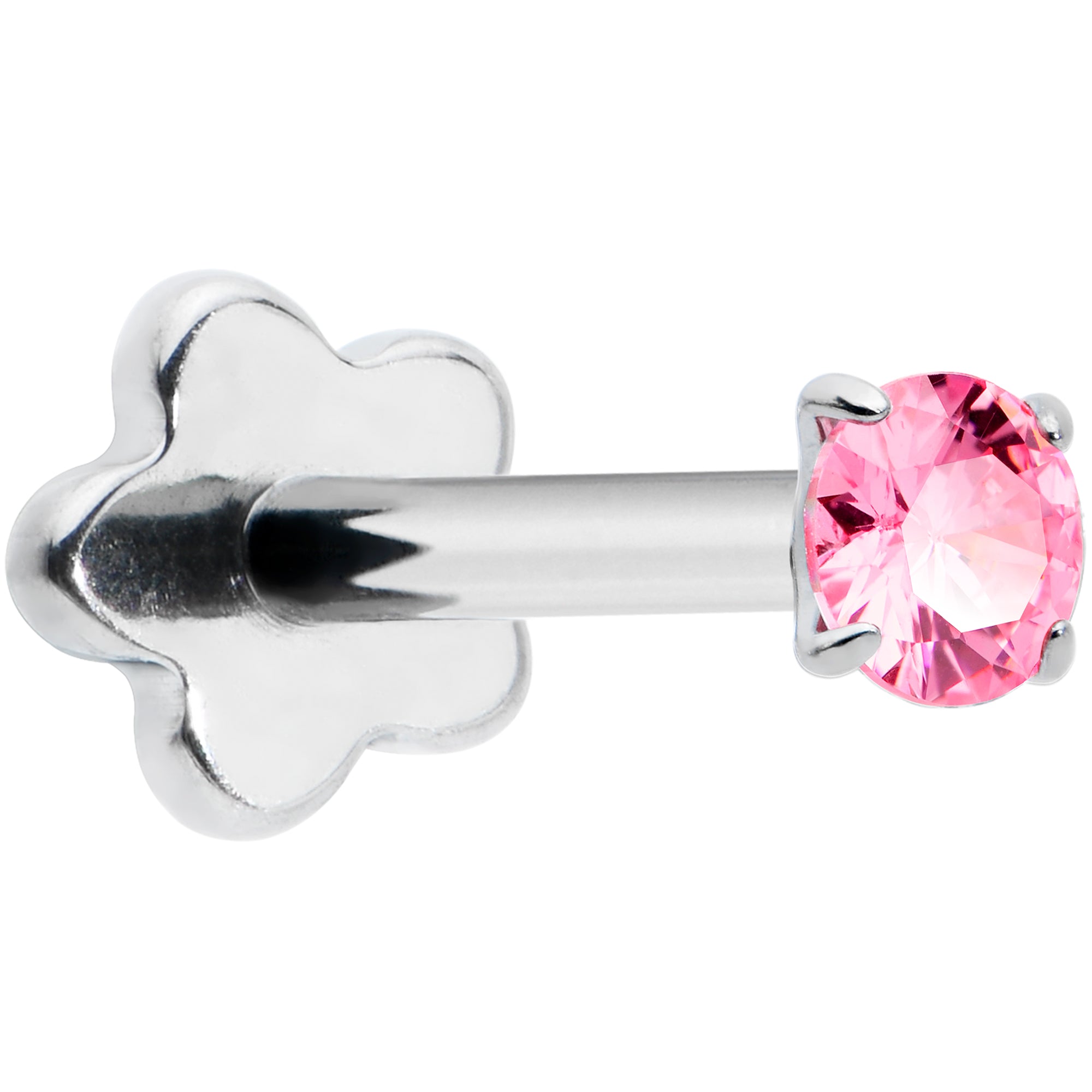 18G 5/16 Pink CZ Gem G23 Titanium Threadless Flower Labret Tragus