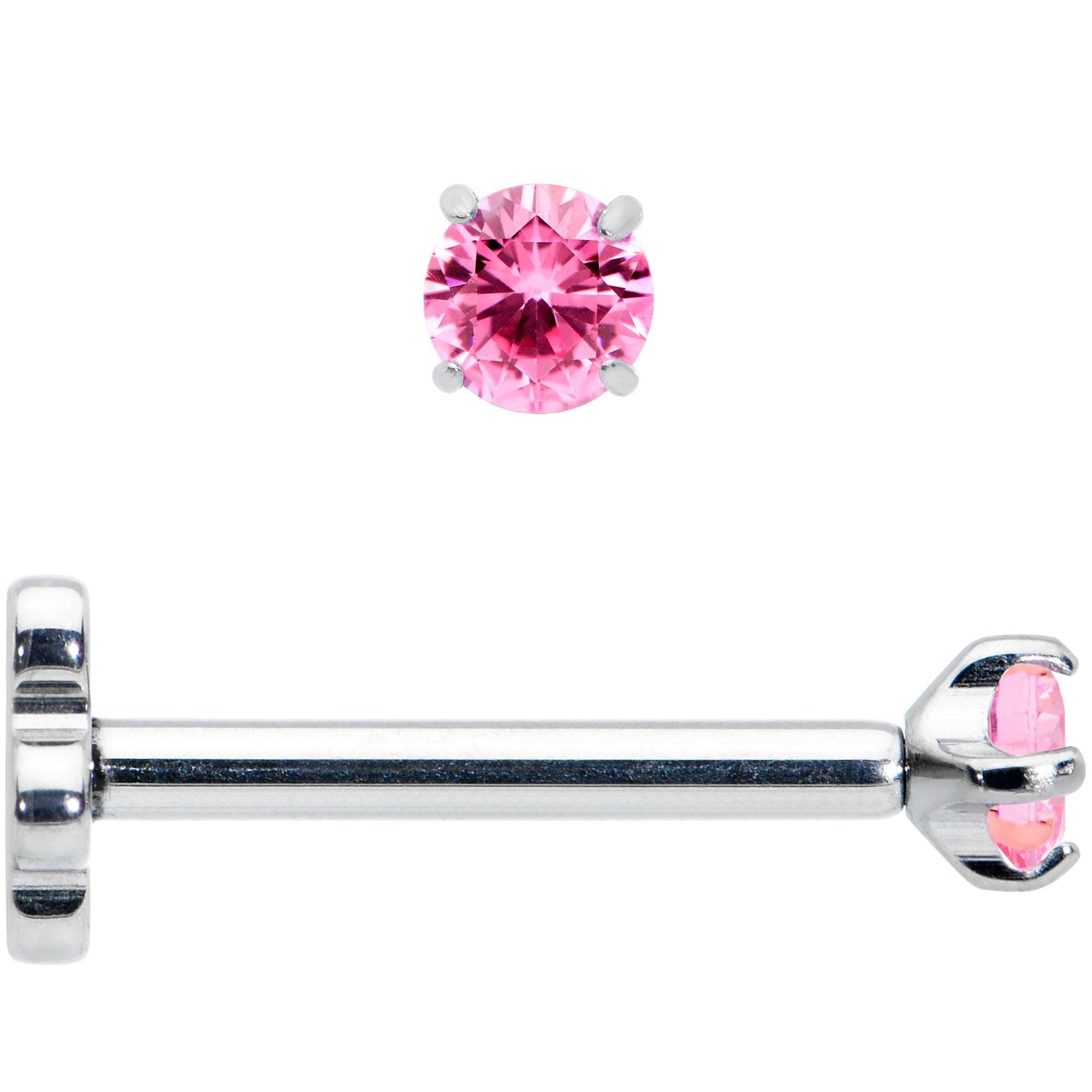 18G 5/16 Pink CZ Gem G23 Titanium Threadless Flower Labret Tragus