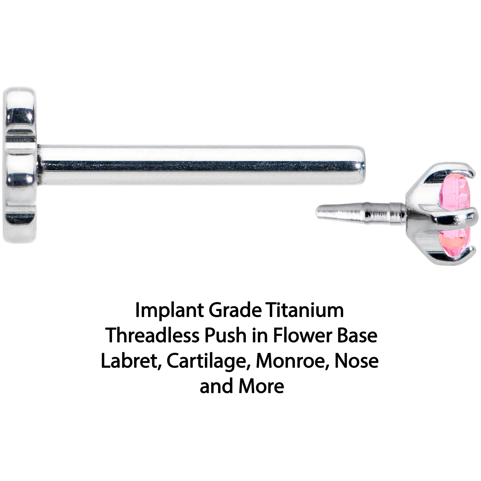 18G 5/16 Pink CZ Gem G23 Titanium Threadless Flower Labret Tragus