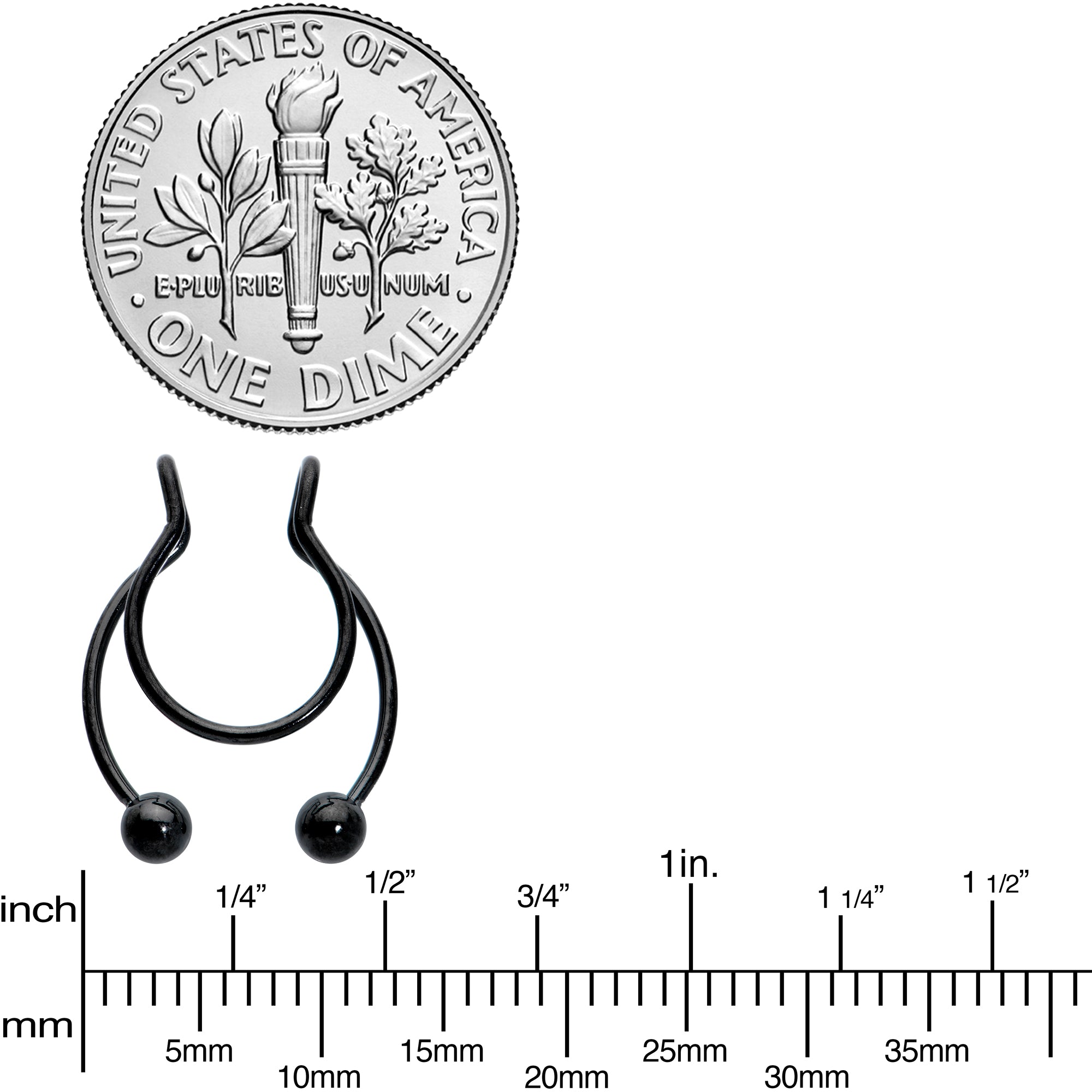 Black Horseshoe Ball Fake Septum Ring Nipple and Clip on Earring