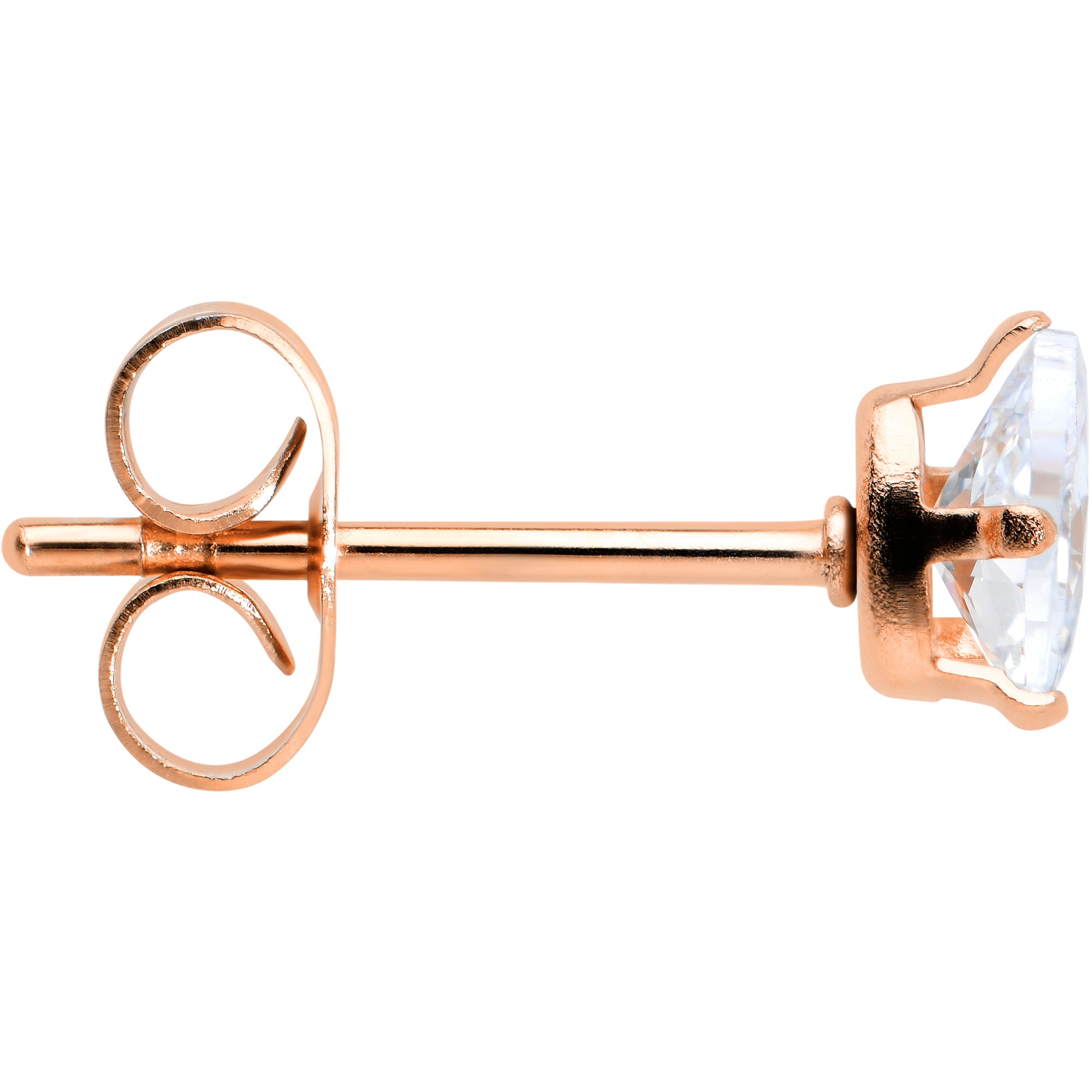 CZ Teardrop Clear Rose Gold Tone Stainless Steel Stud Earrings 3mm to 7mm