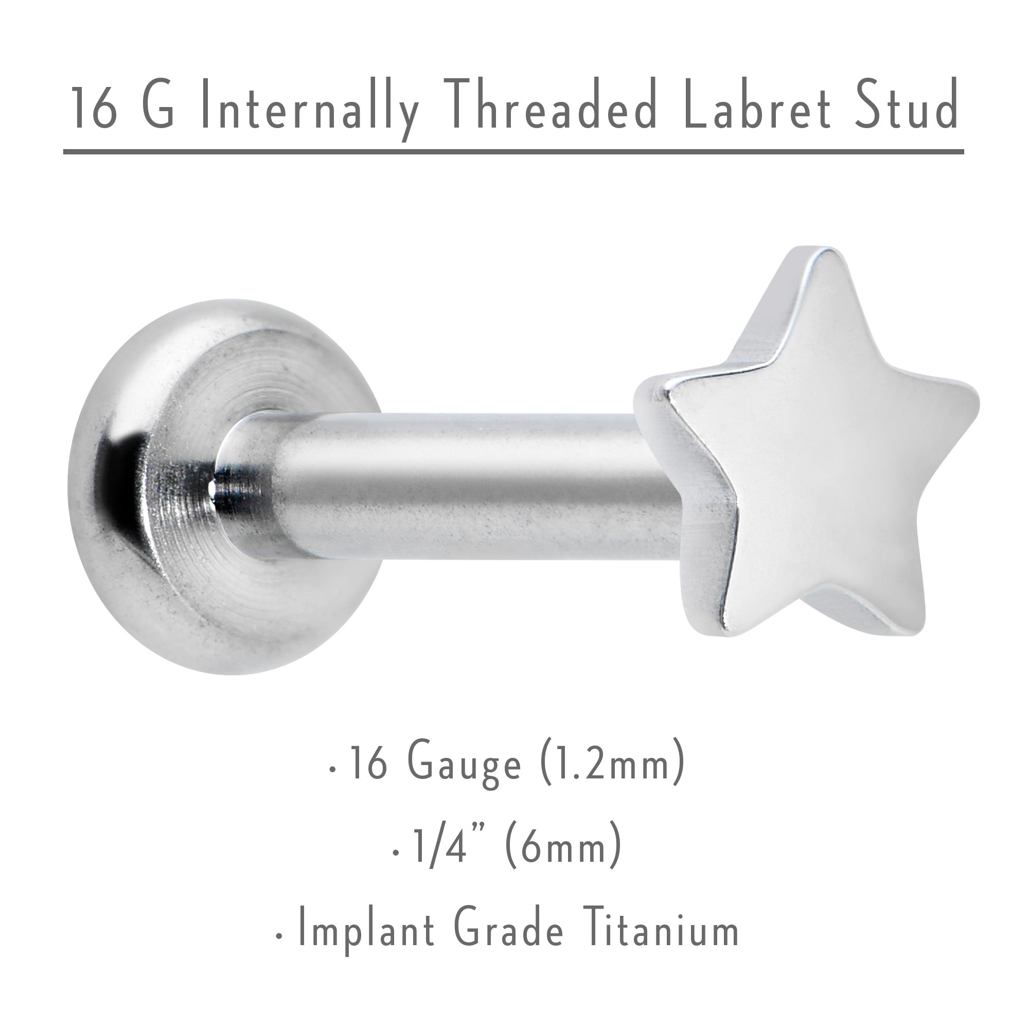 16G 1/4 G23 Titanium Super Star Internal Thread Labret Monroe Tragus