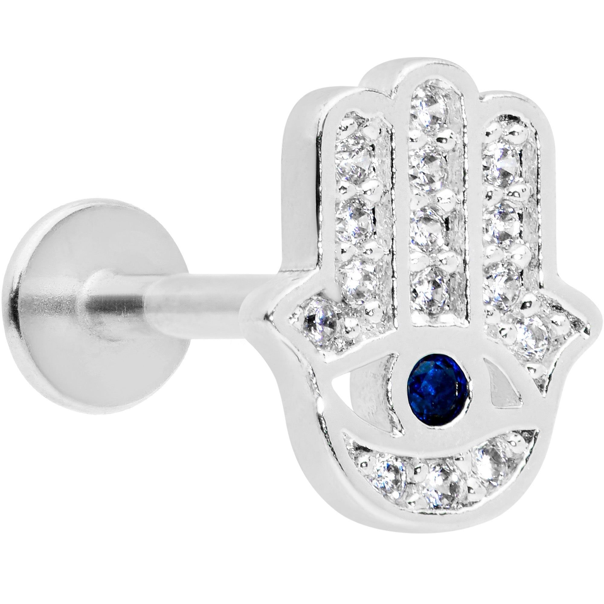 16G 5/16 Clear Blue Gem Eye Hamsa Hand Labret Monroe Tragus