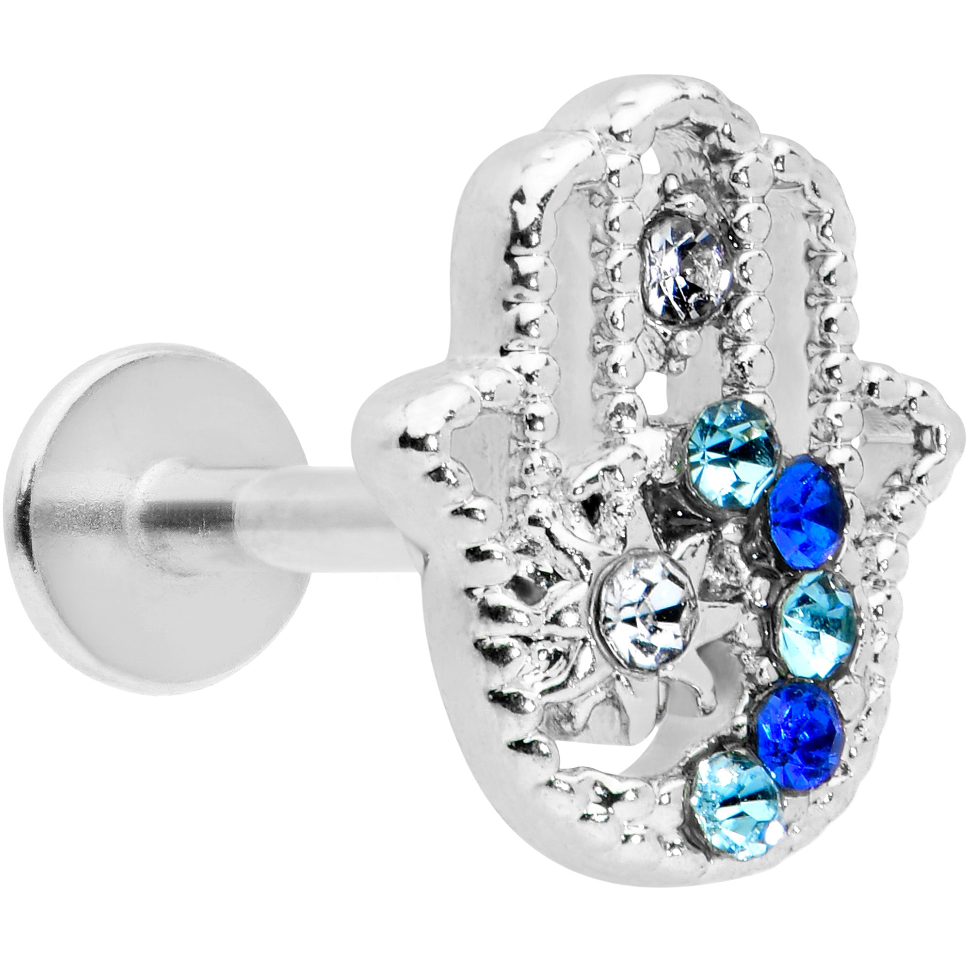 16G 5/16 Clear Blue Gem Texture Hamsa Labret Monroe Tragus