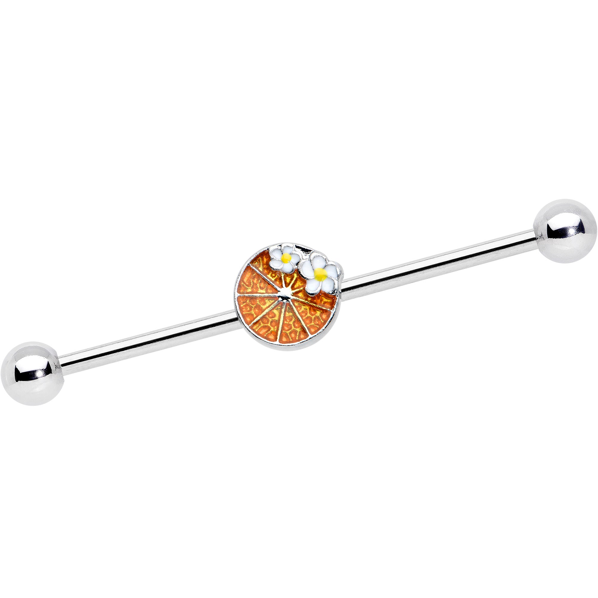 14G Sweet Orange Fruit Flower Industrial Barbell 38mm