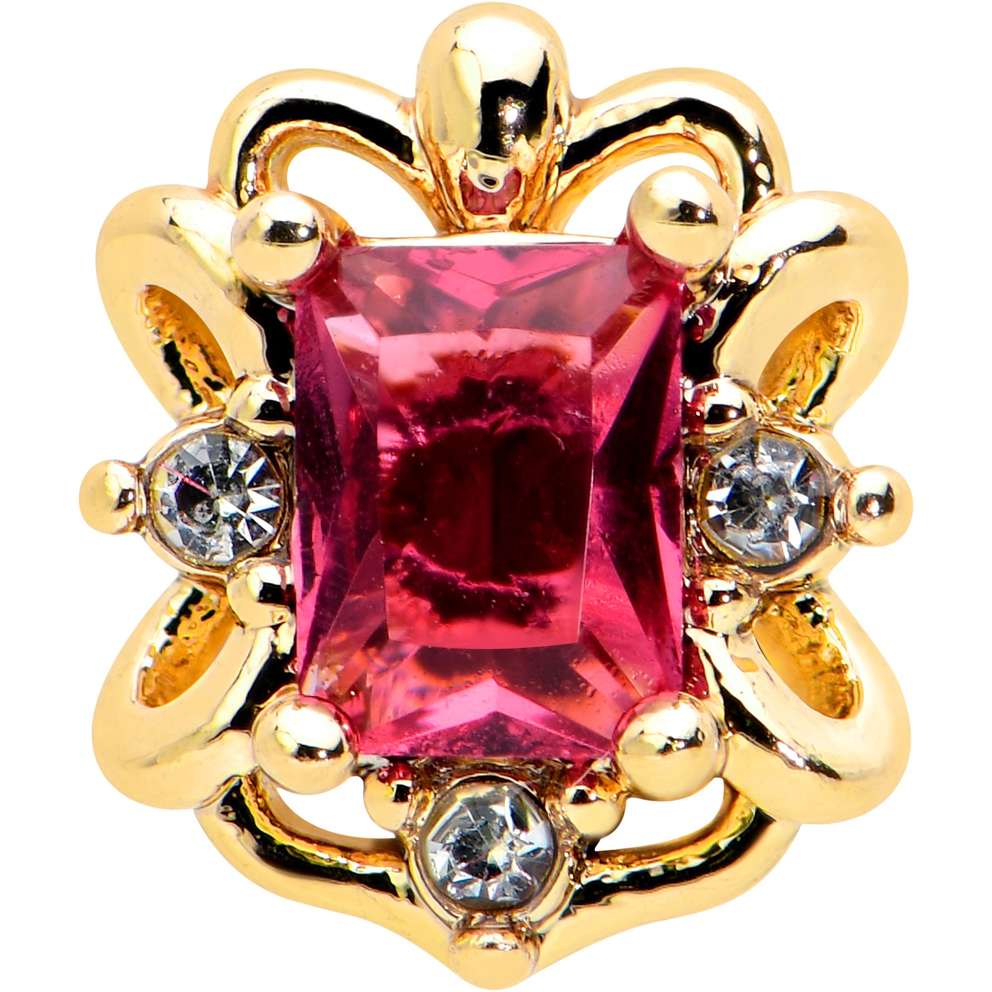 16G 5/16 Red Gem Gold Tone Regal Escutcheon Labret Monroe Tragus