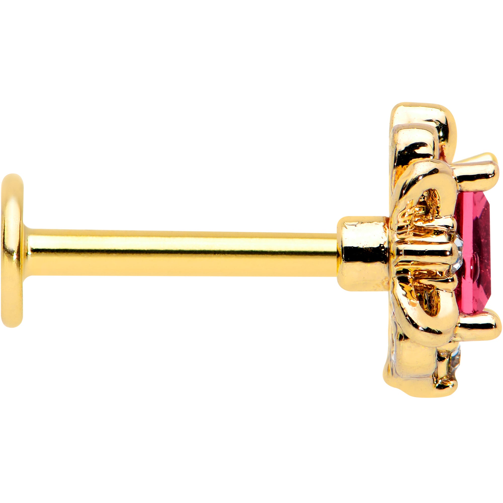 16G 5/16 Red Gem Gold Tone Regal Escutcheon Labret Monroe Tragus