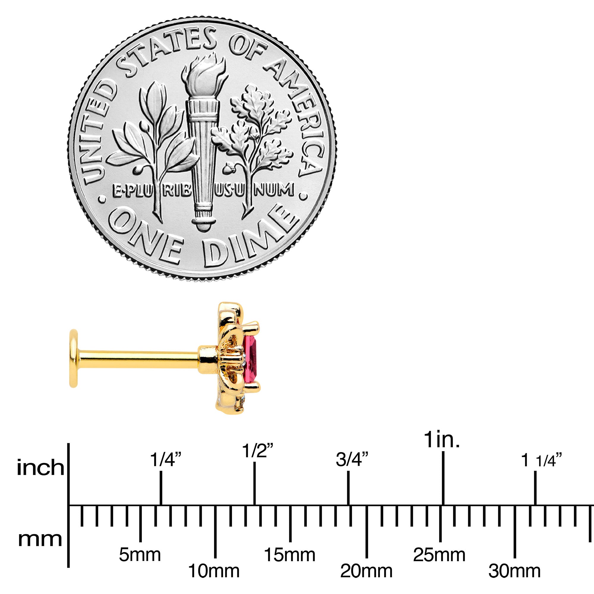 16G 5/16 Red Gem Gold Tone Regal Escutcheon Labret Monroe Tragus