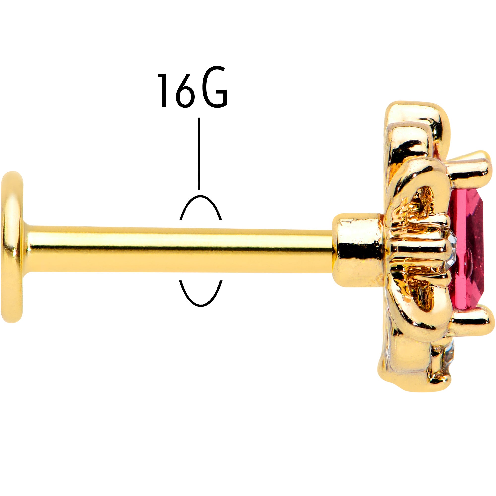 16G 5/16 Red Gem Gold Tone Regal Escutcheon Labret Monroe Tragus