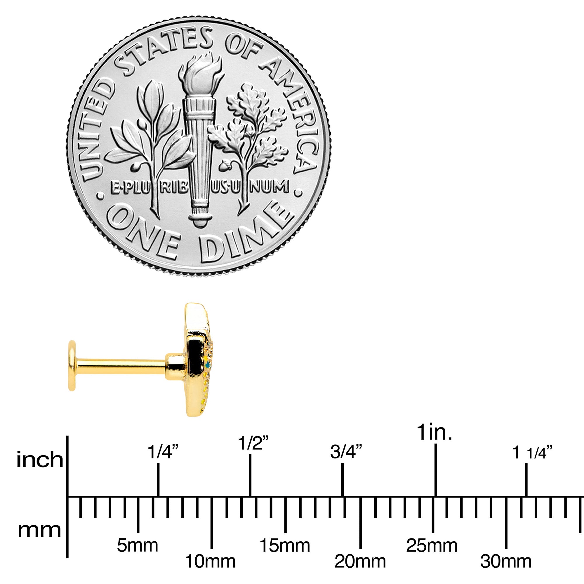 16G 1/4 Gold Tone Bold Peacock Feather Labret Monroe Tragus