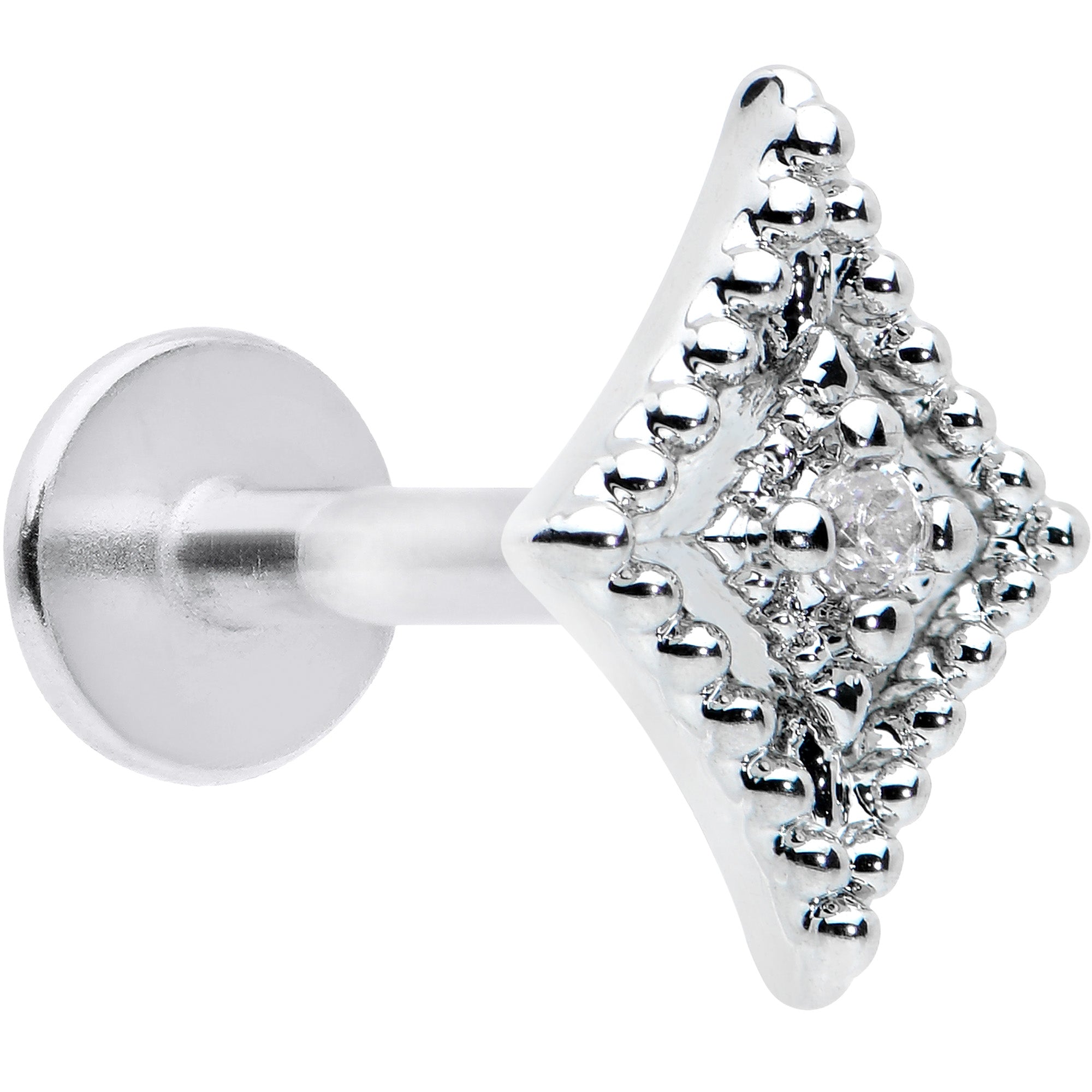 16G 1/4 Clear Gem Deco Textured Rhombus Labret Monroe Tragus