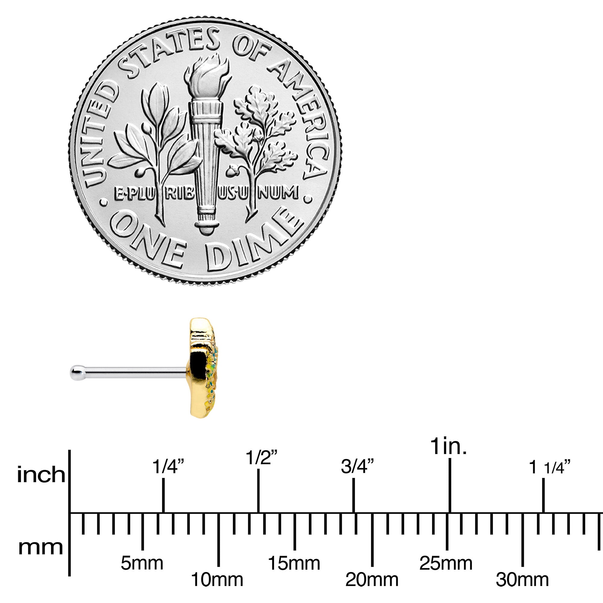 20G 1/4 Bold Peacock Feather Golden Nose Bone