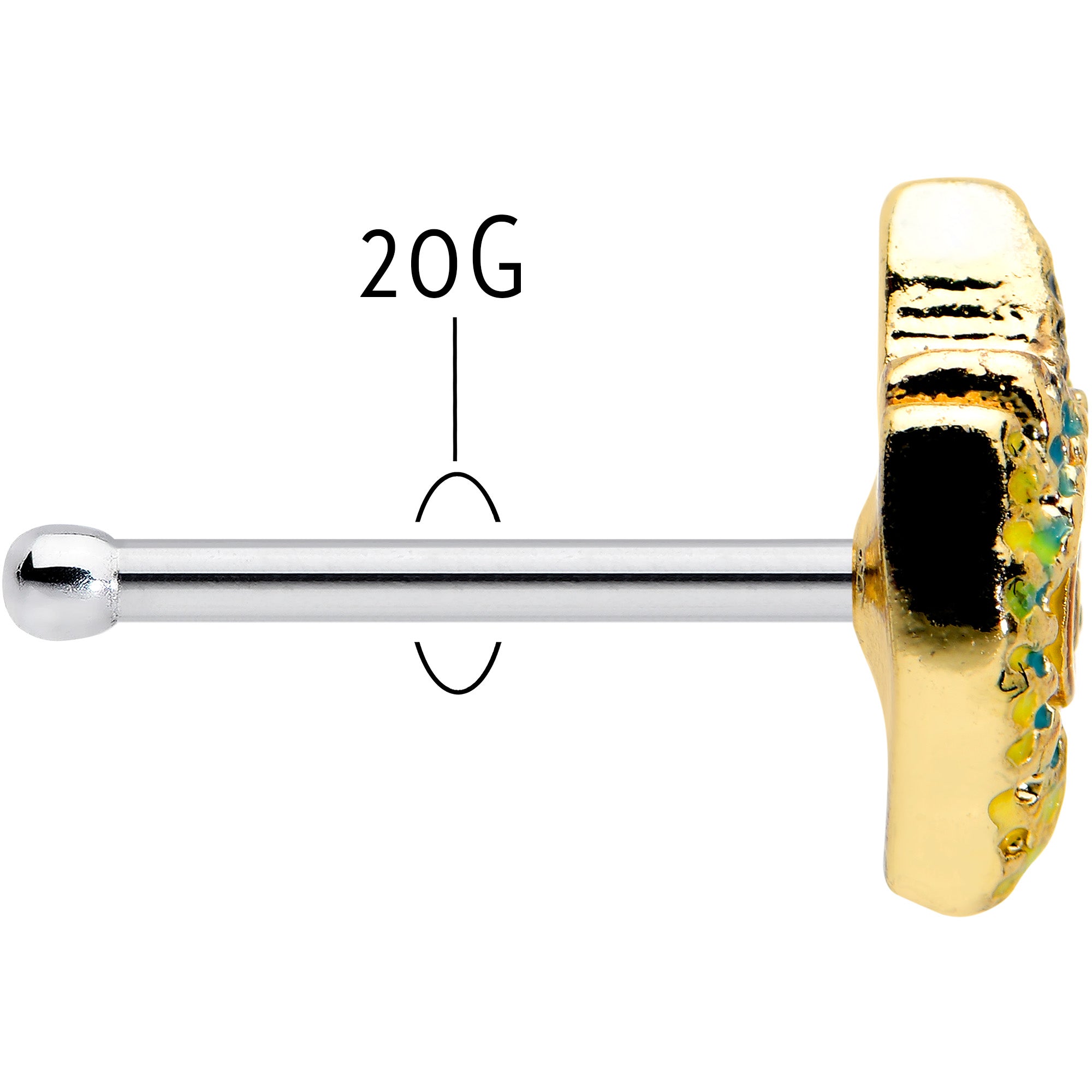 20G 1/4 Bold Peacock Feather Golden Nose Bone