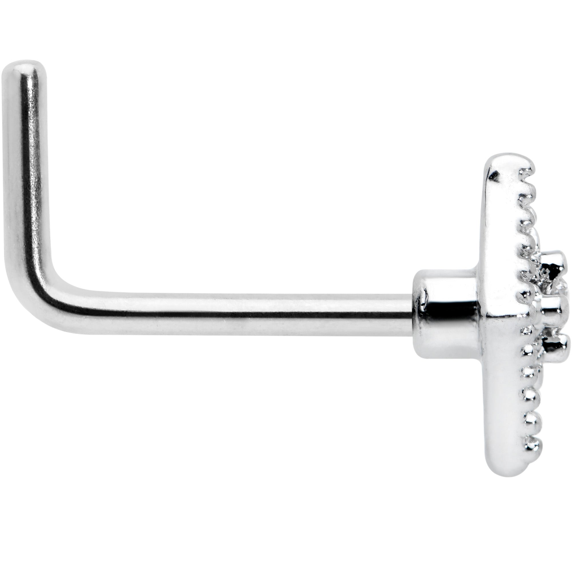 20G 7mm Clear CZ Gem Deco Texture Rhombus L Shape Nose Ring