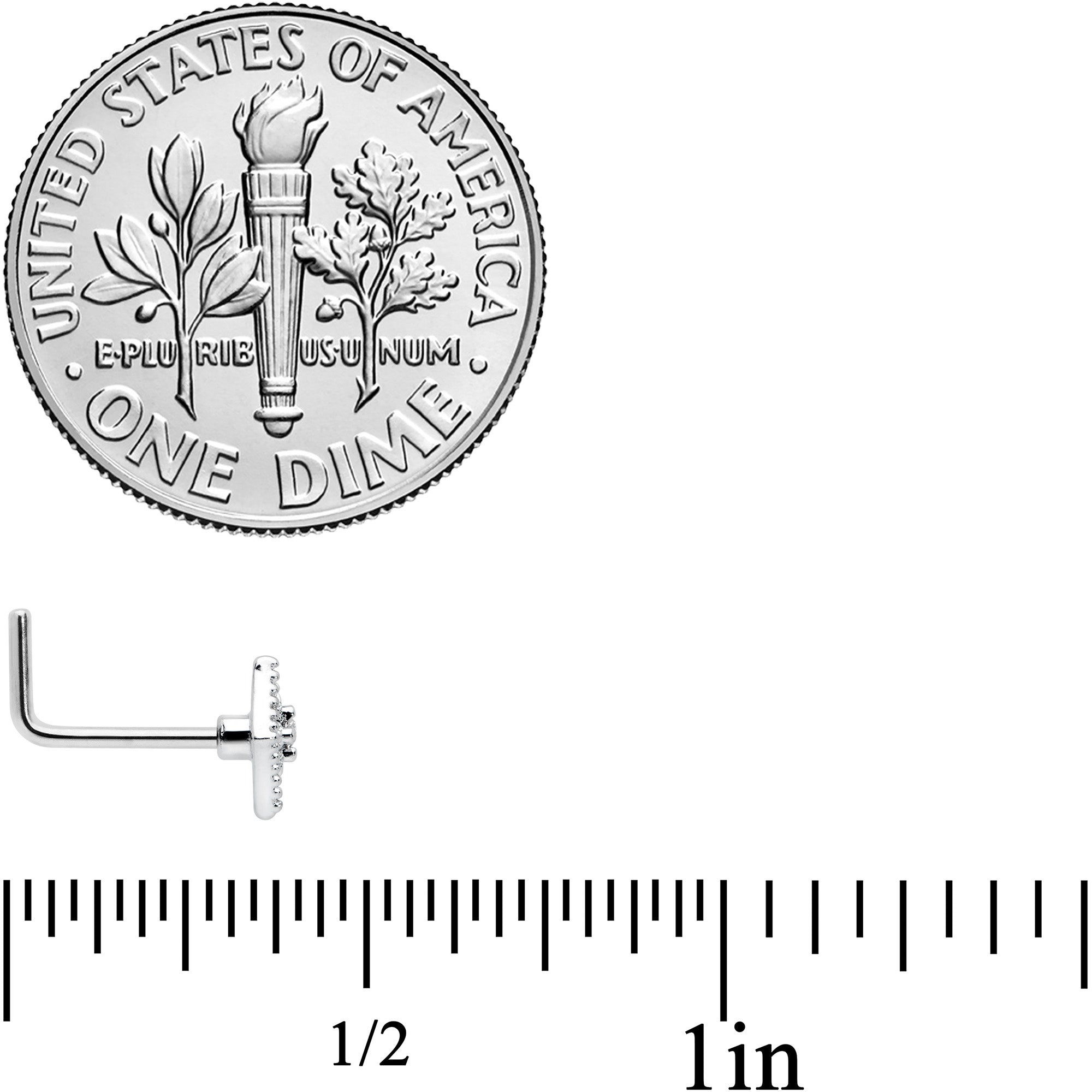 20G 7mm Clear CZ Gem Deco Texture Rhombus L Shape Nose Ring