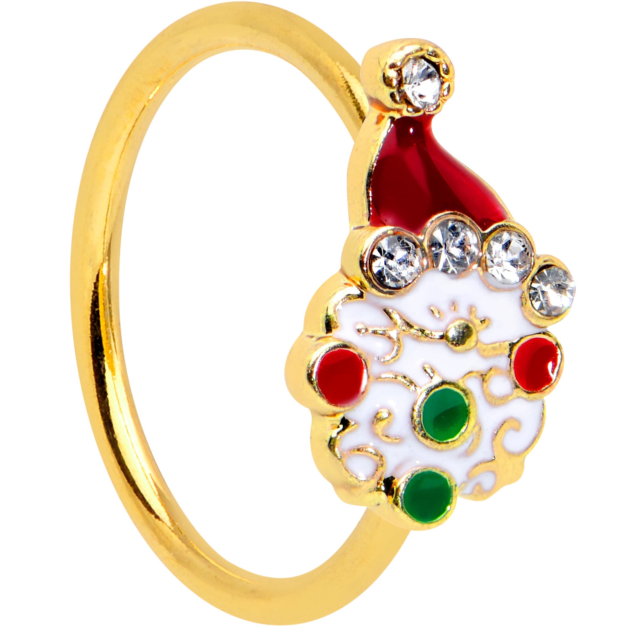 20G 5/16 Clear Gem Gold Tone Deco Santa Christmas Nose Hoop