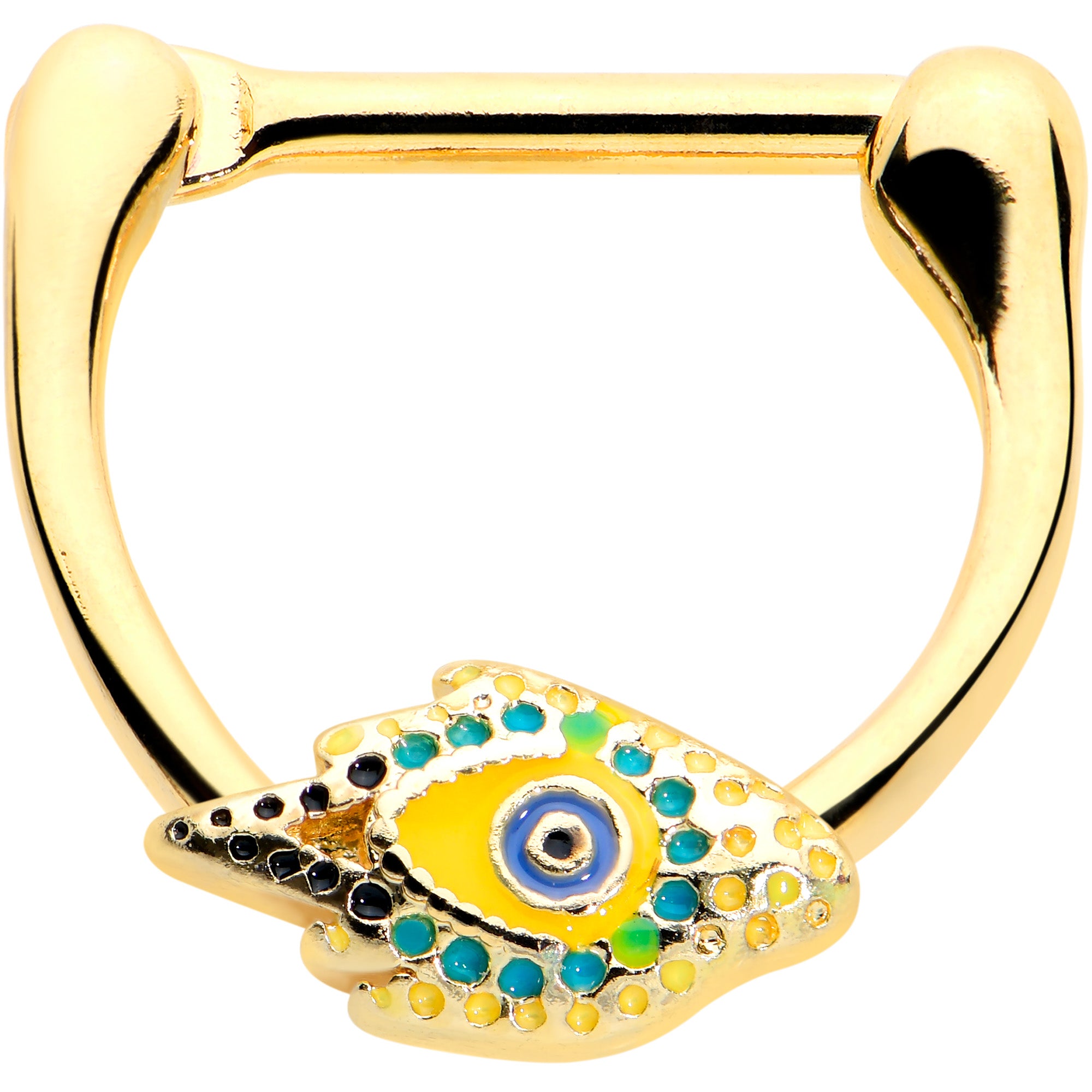 16G 3/8 Gold Tone Bold Peacock Feather Cartilage Clicker