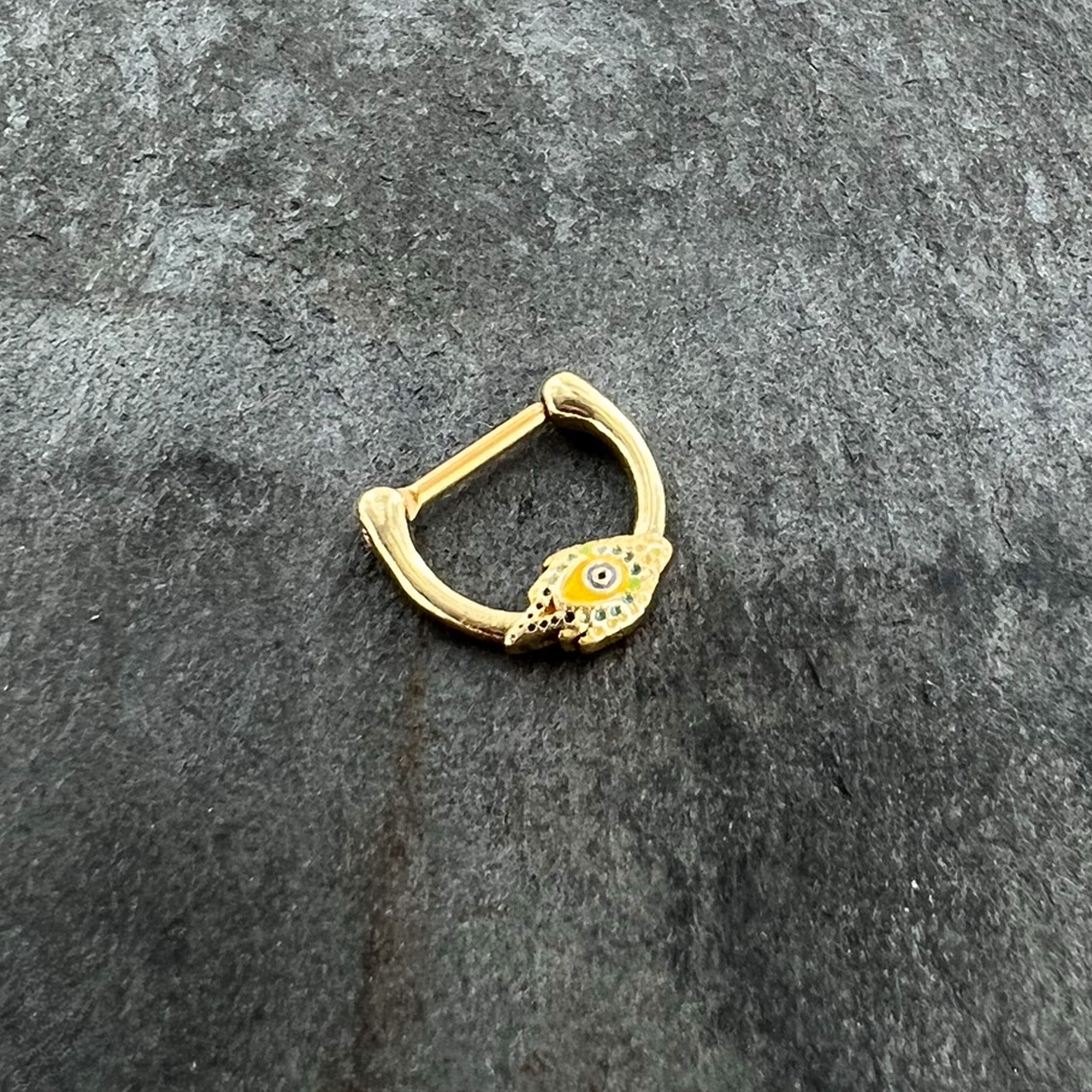 16G 3/8 Gold Tone Bold Peacock Feather Cartilage Clicker