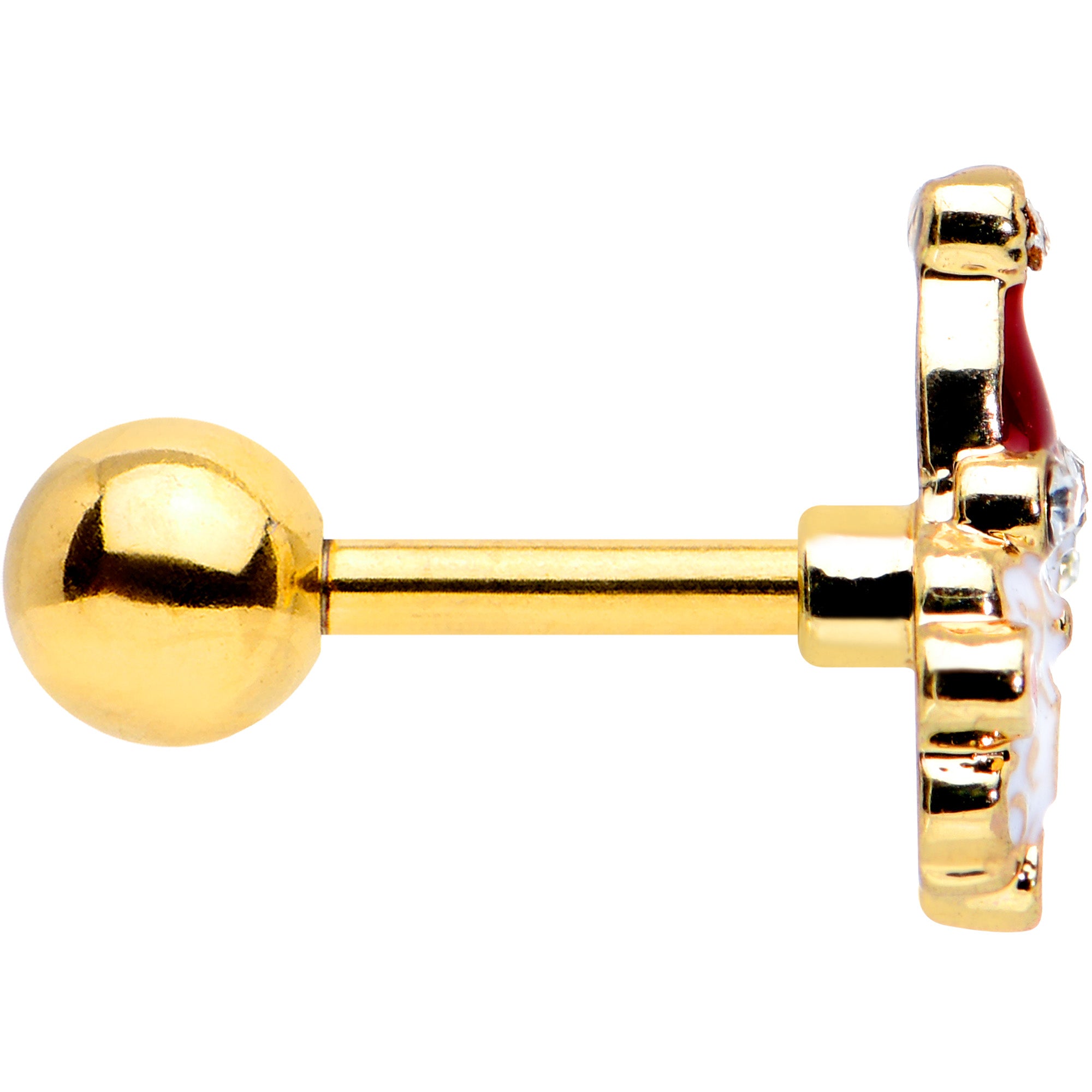 16G 1/4 Clear Gem Gold Tone Deco Santa Christmas Cartilage Tragus