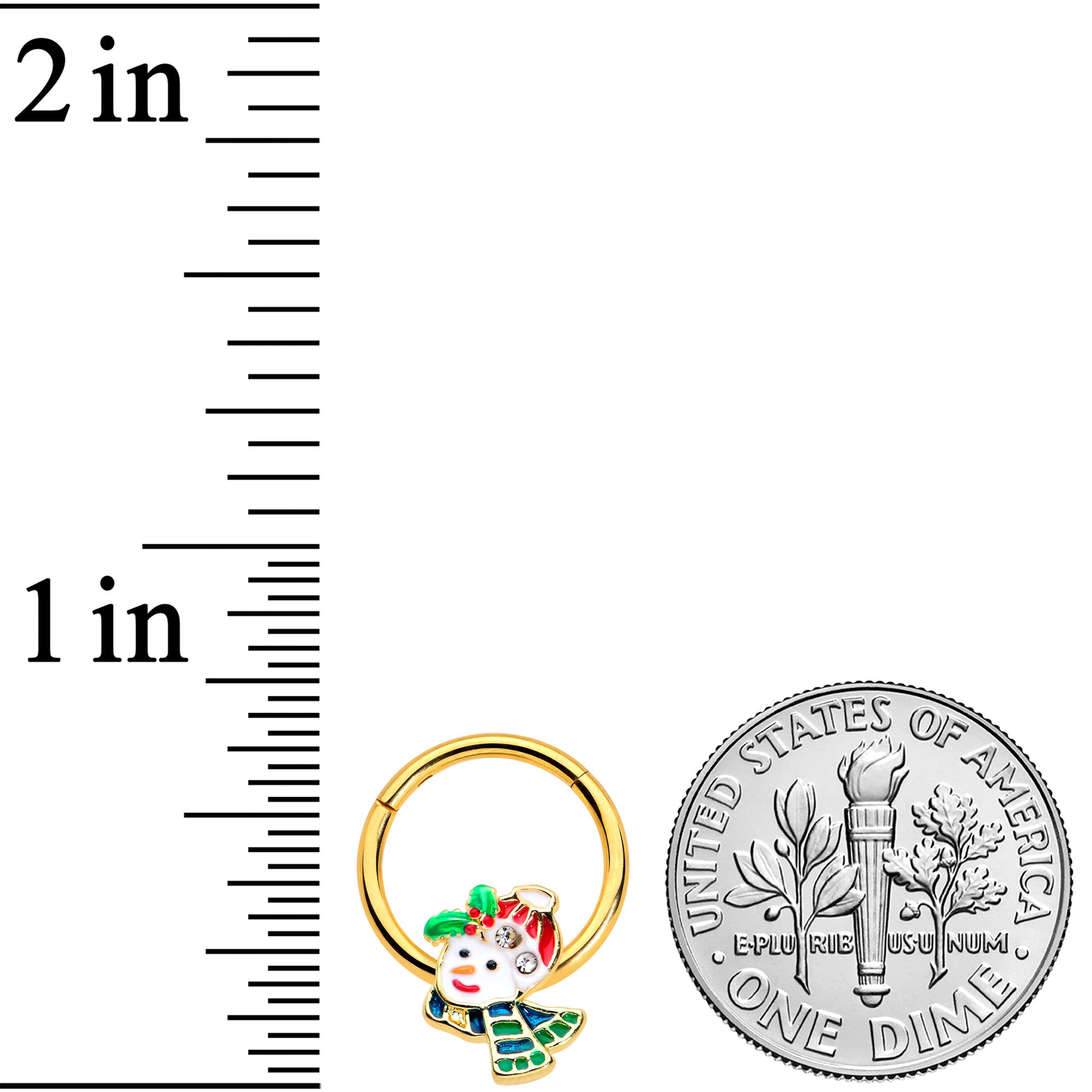 16G 3/8 Clear Gem Gold Tone Happy Snowman Hinged Segment Ring