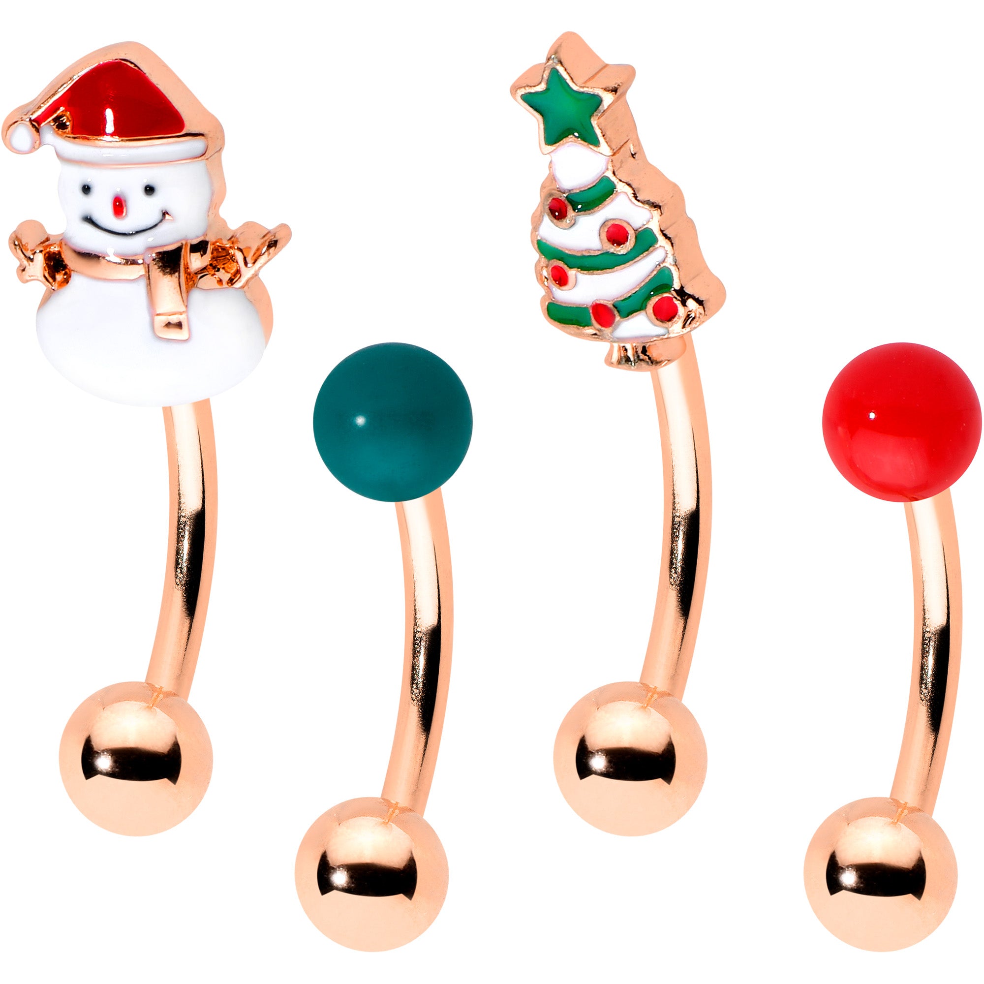 16G 5/16 Rosy Hue Snowman Christmas Curved Eyebrow Ring Set of 4