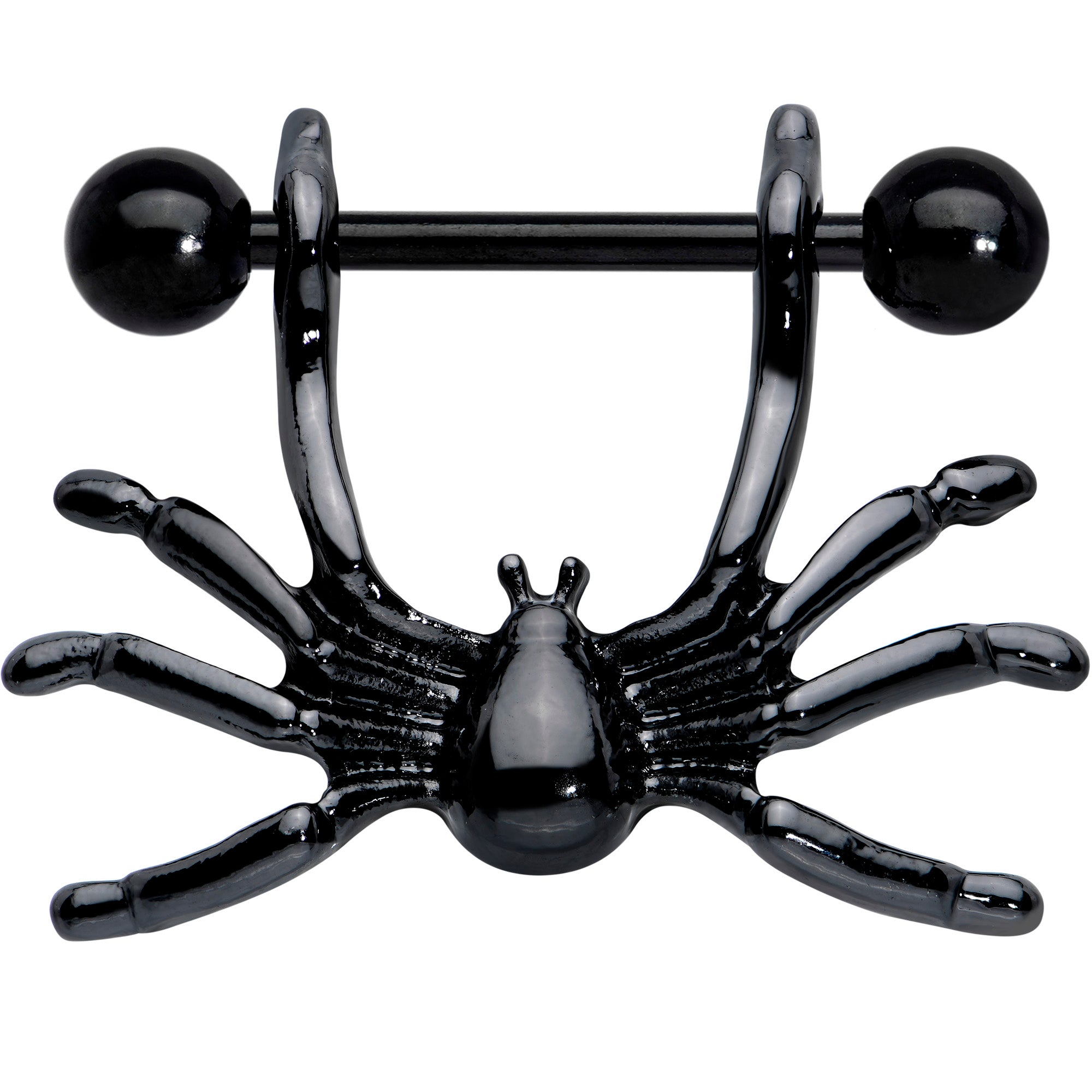 14G 7/16 Black Crawly Spider Halloween Nipple Shield Set