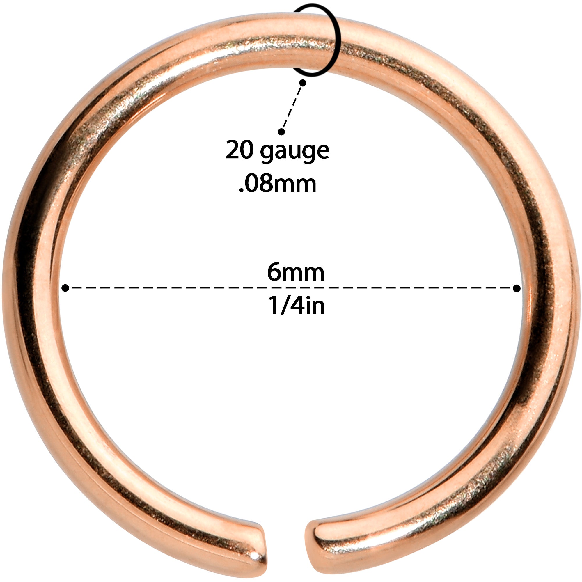 20G 1/4 Rose Gold Tone PVD Grade 23 Titanium Bendable Hoop Ring