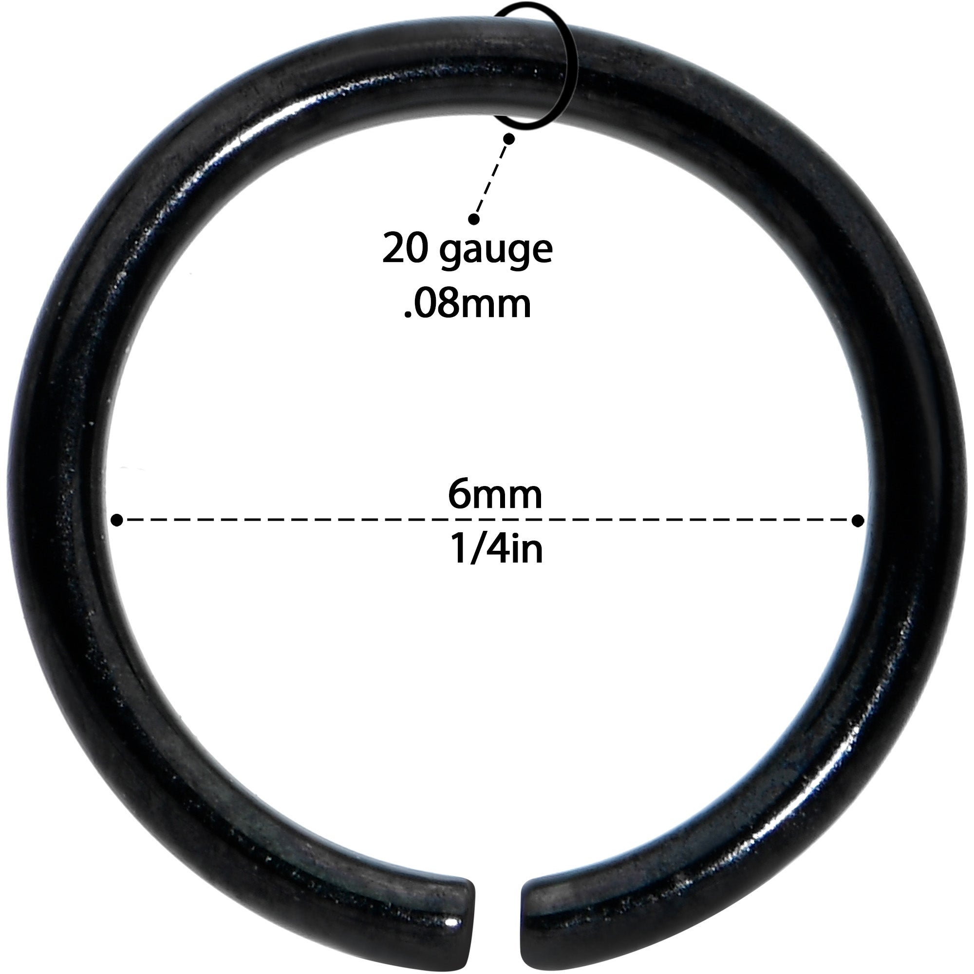 20G 1/4 Black PVD Grade 23 Titanium Bendable Hoop Ring