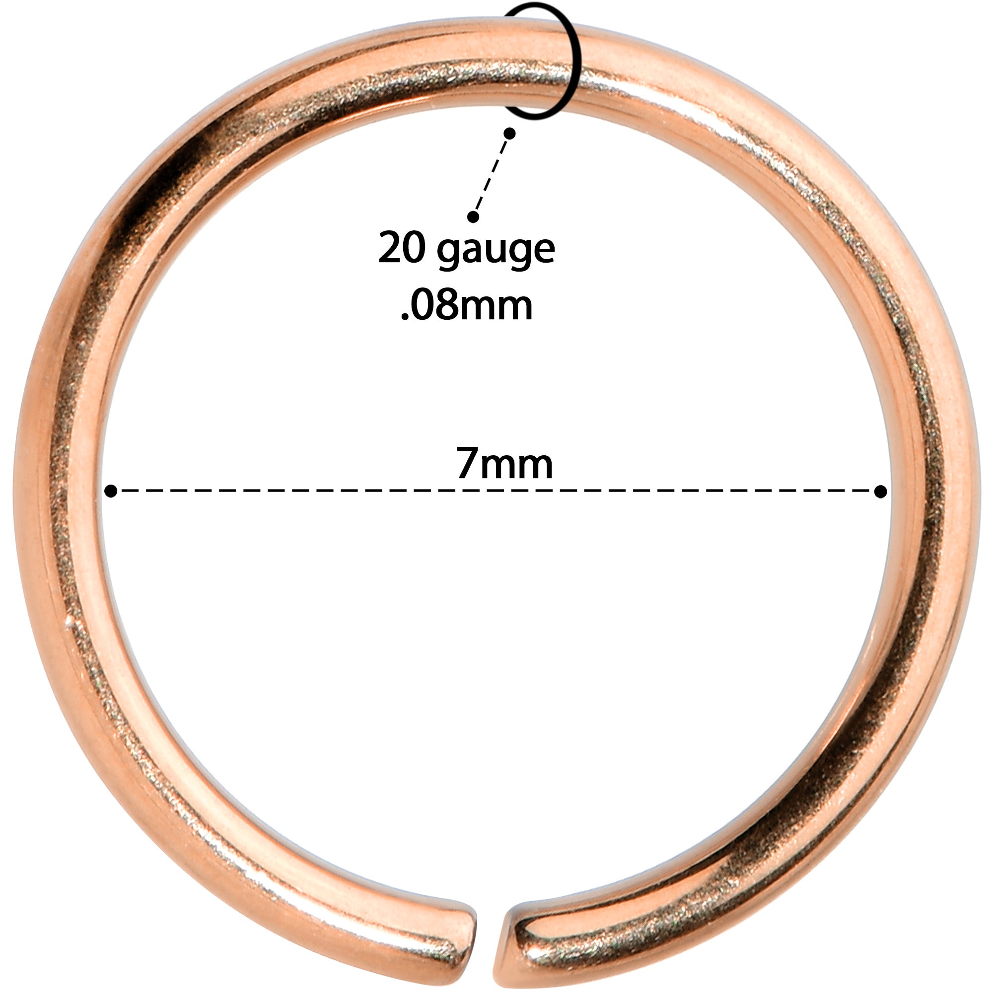 20G 7mm Rose Gold Tone PVD Grade 23 Titanium Bendable Hoop Ring