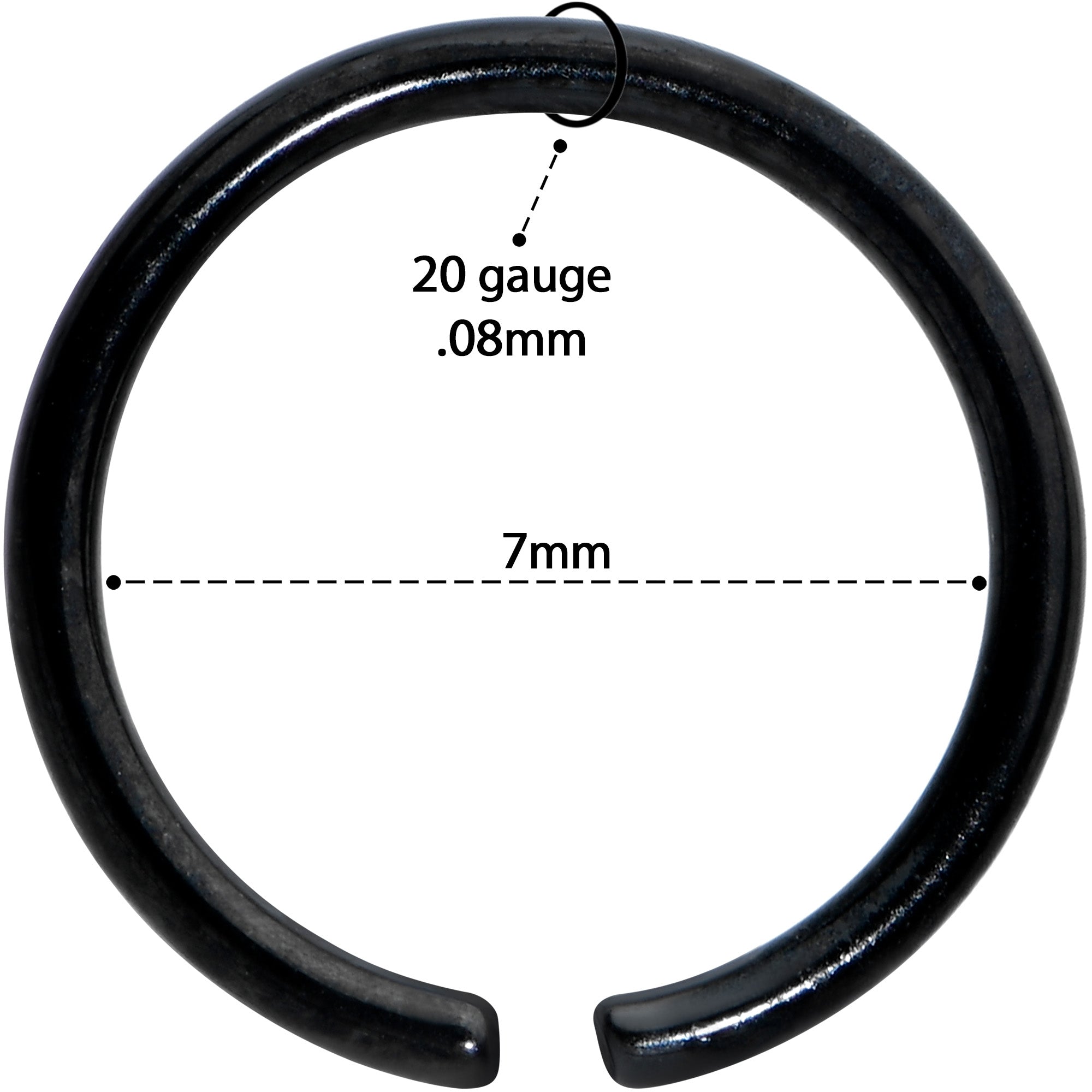 20G 7mm Black PVD Grade 23 Titanium Bendable Hoop Ring