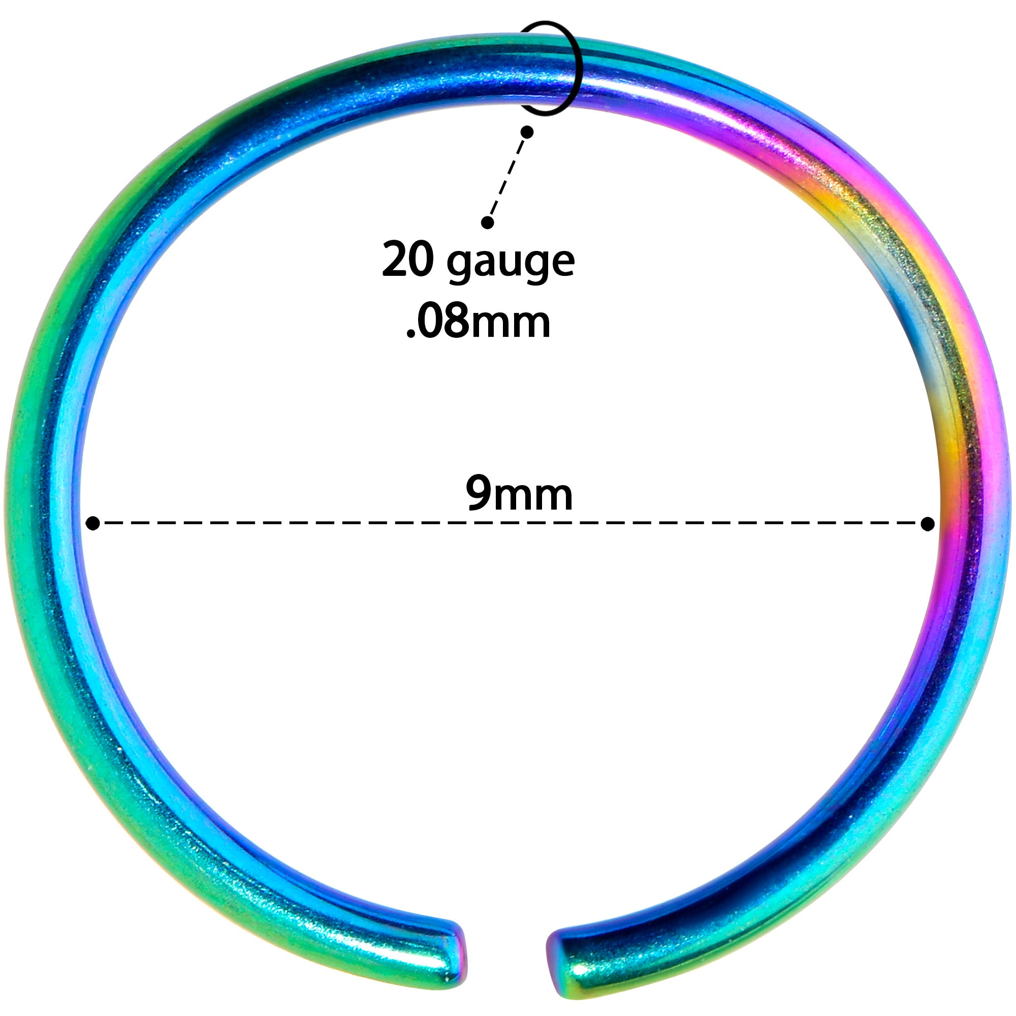20G 9mm Rainbow PVD Grade 23 Titanium Bendable Hoop Ring